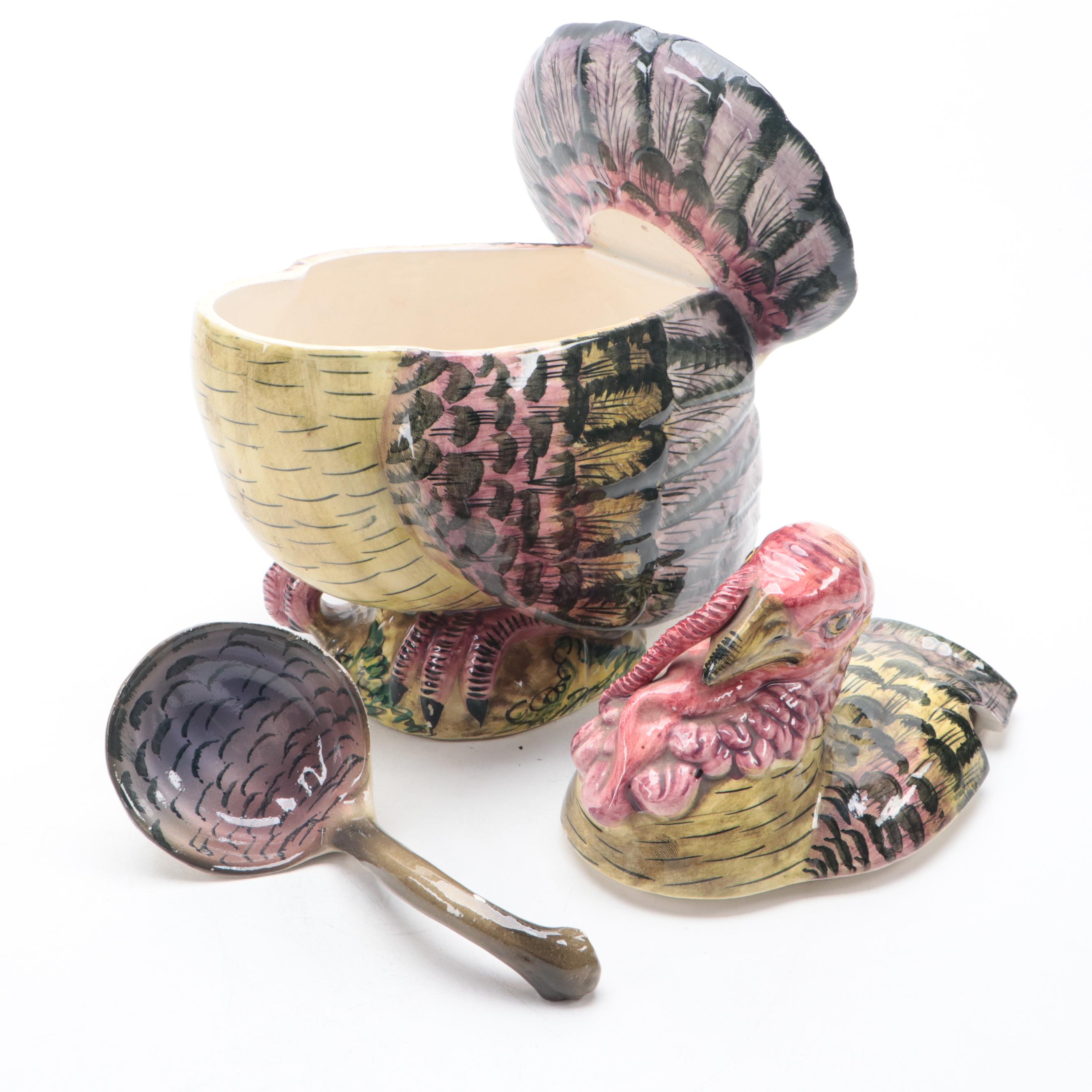 Italian Majolica Turkey Shaped Tureen, Mid to Late 20th Century