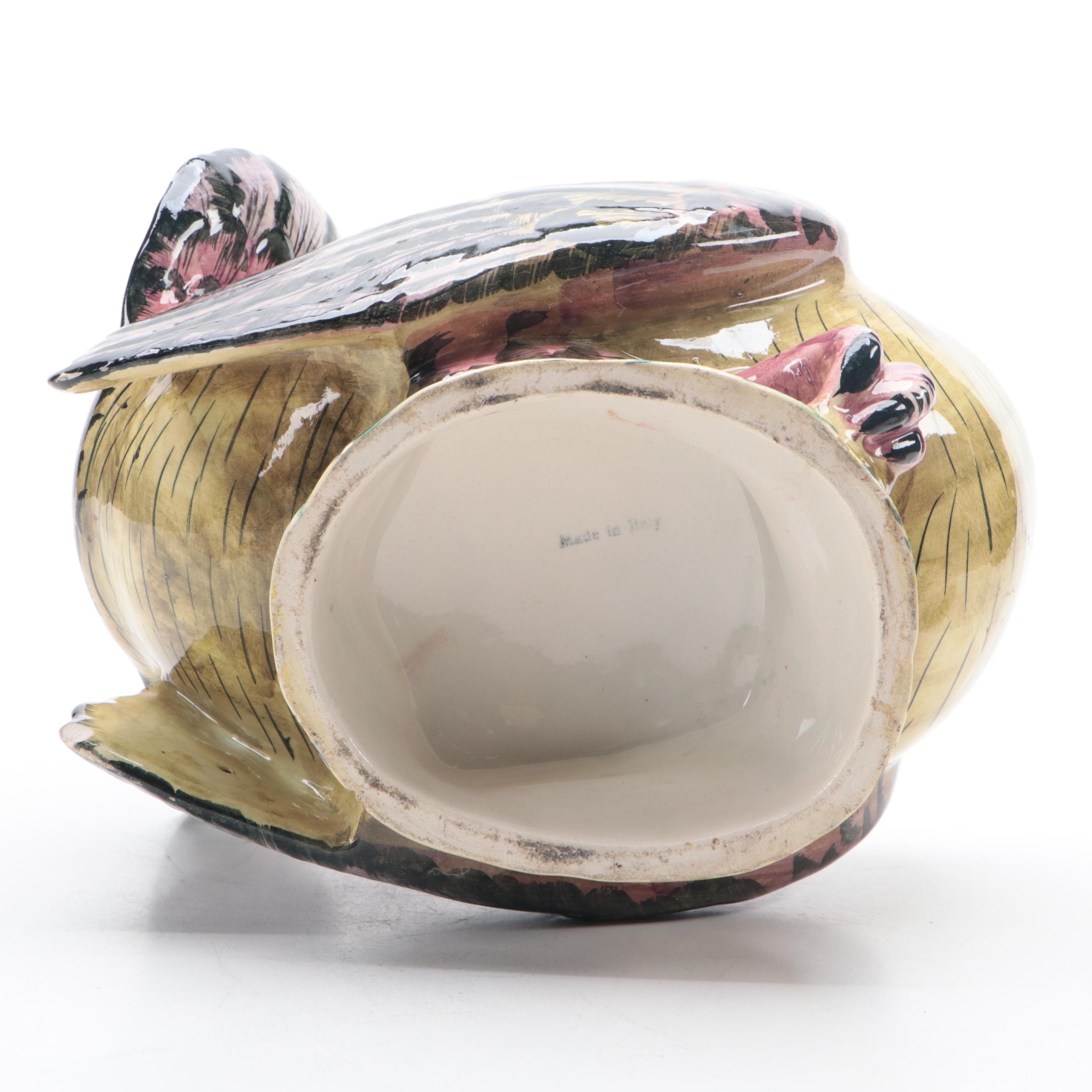 Italian Majolica Turkey Shaped Tureen, Mid to Late 20th Century