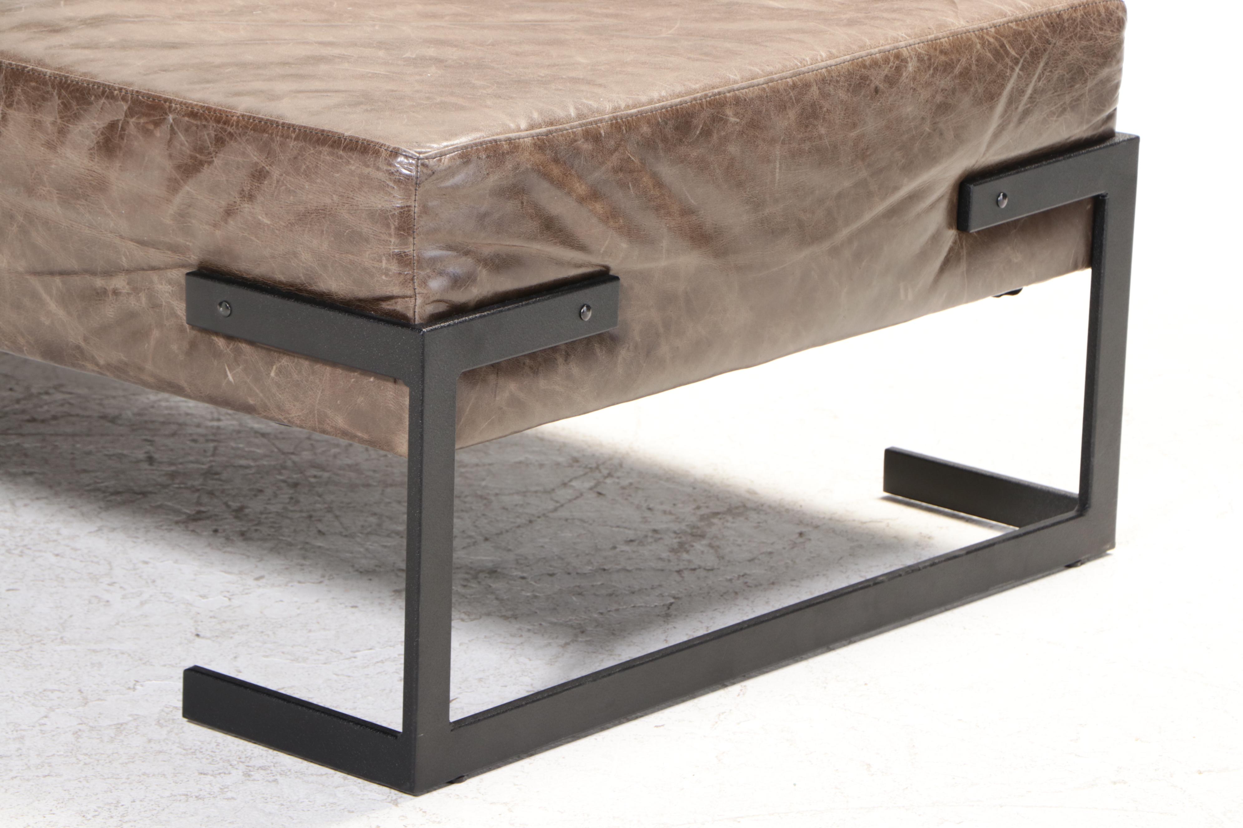 Bernhardt Modernist Style Powder-Coated Metal and Leather Cocktail Ottoman