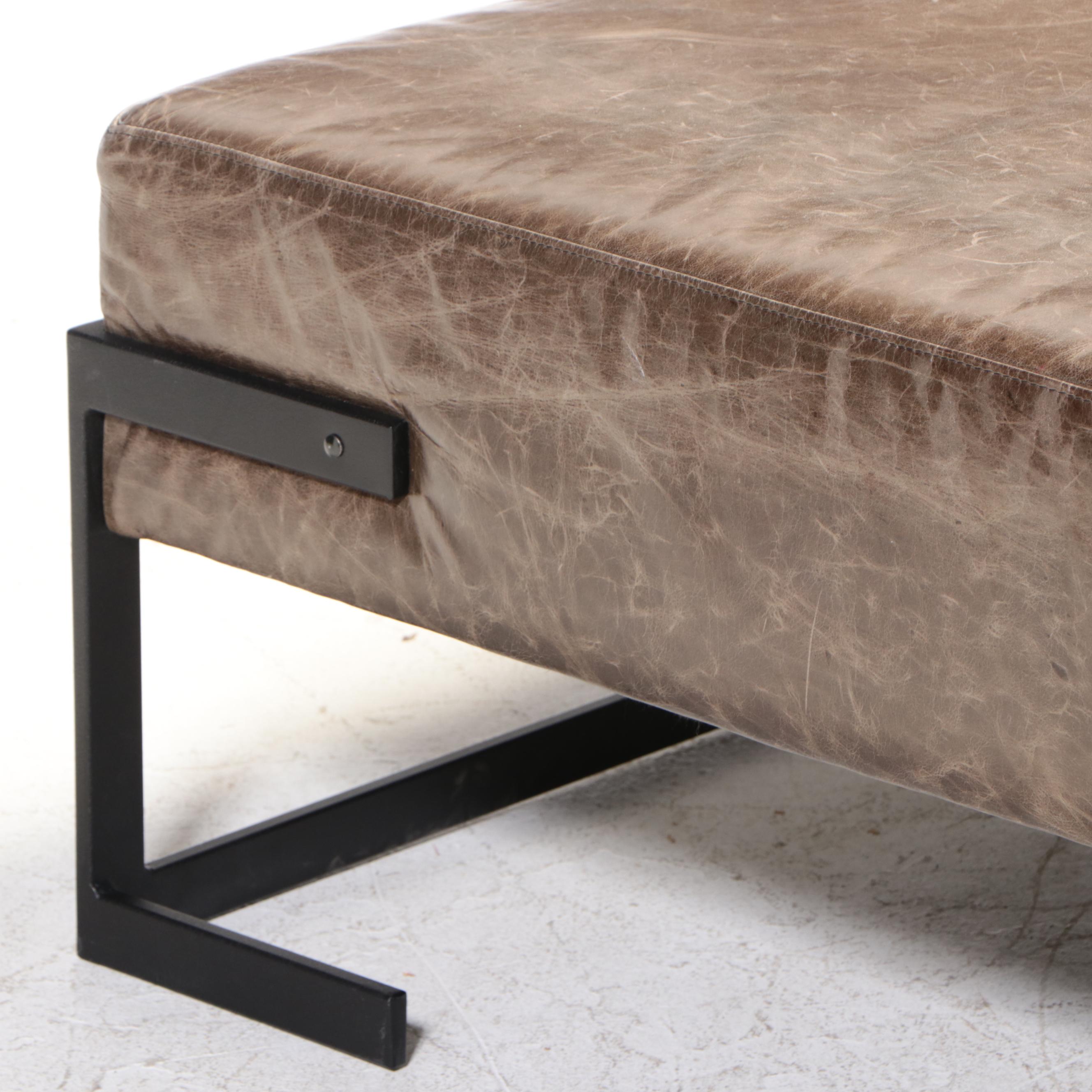 Bernhardt Modernist Style Powder-Coated Metal and Leather Cocktail Ottoman