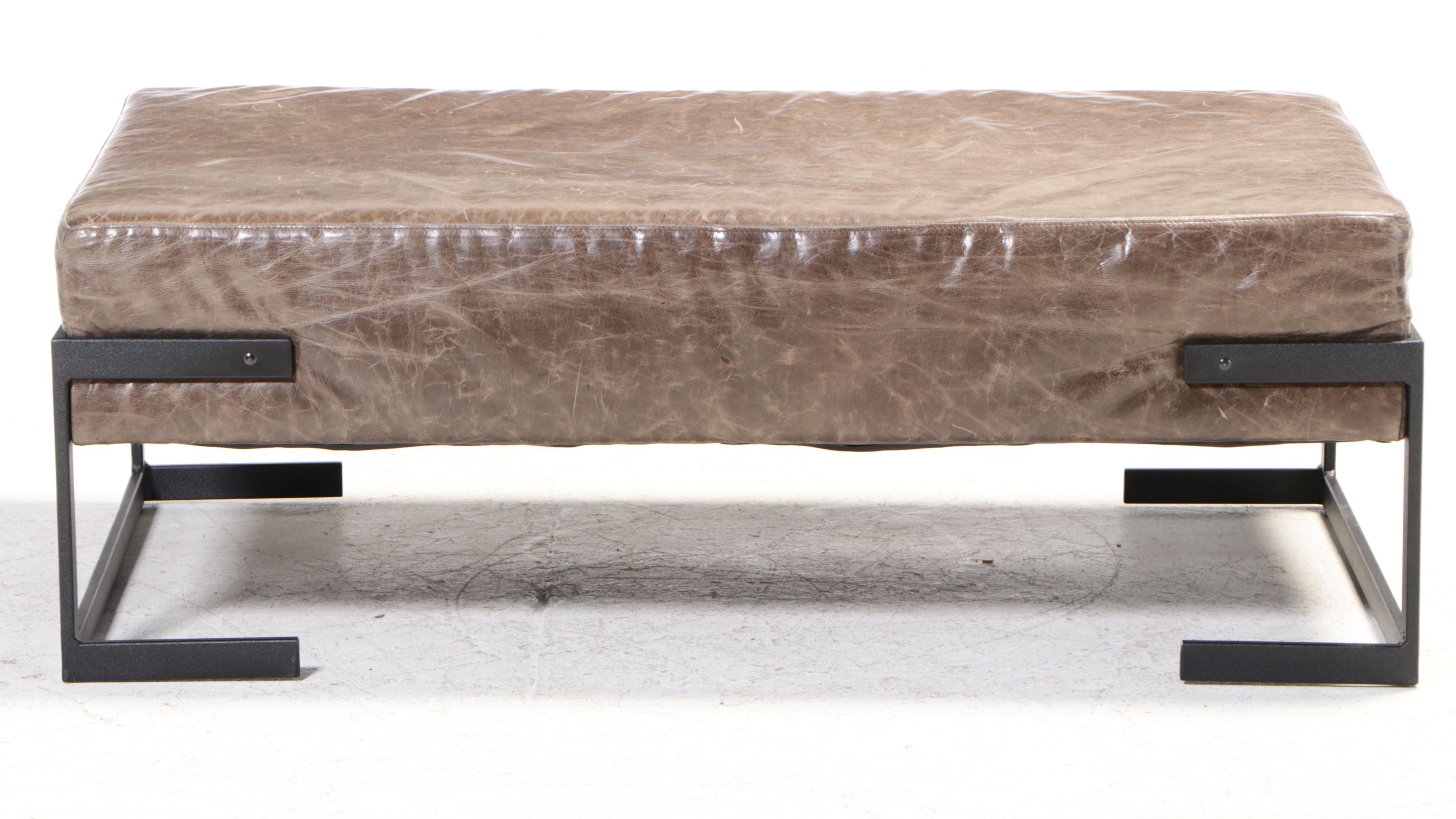 Bernhardt Modernist Style Powder-Coated Metal and Leather Cocktail Ottoman