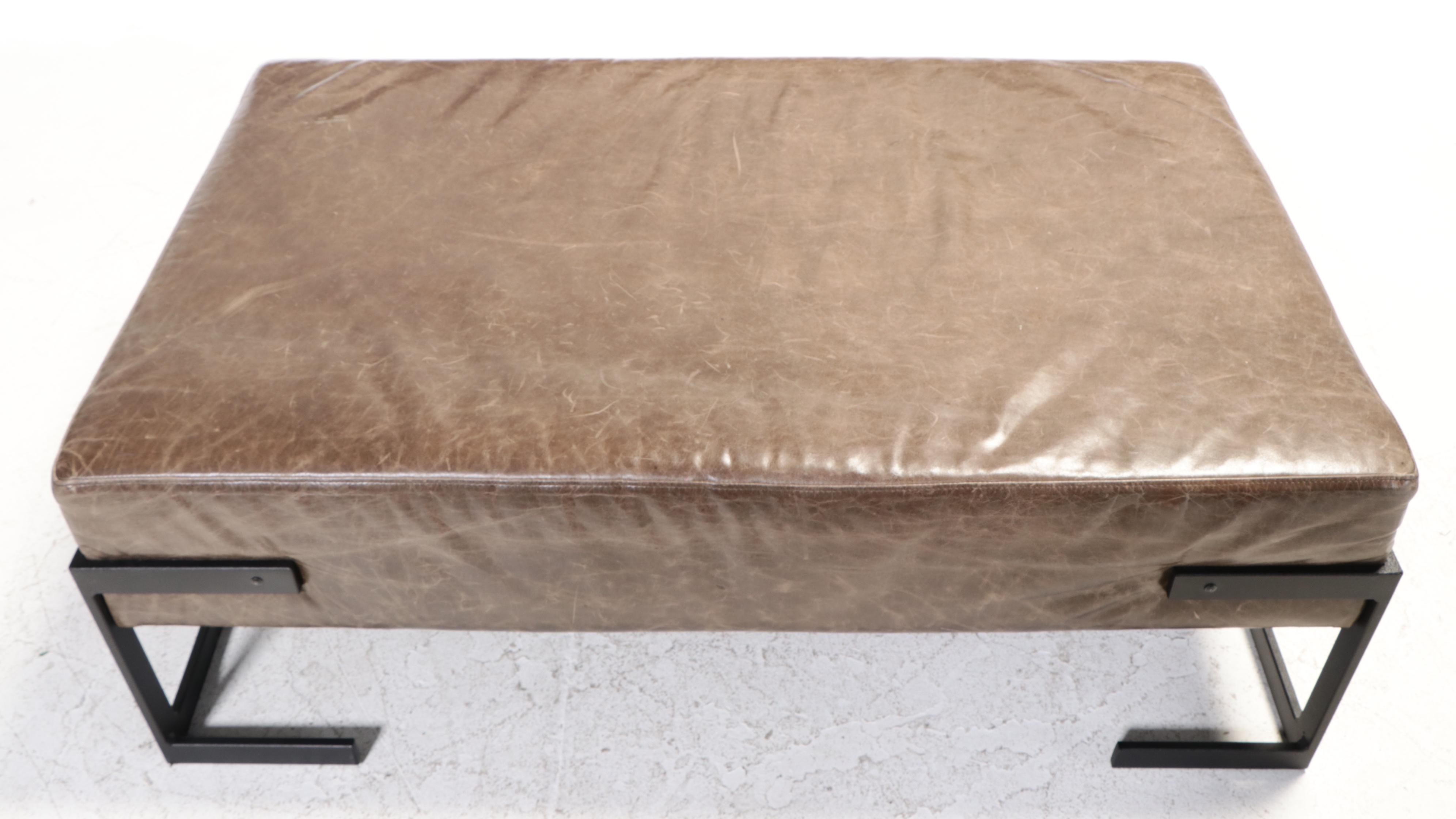 Bernhardt Modernist Style Powder-Coated Metal and Leather Cocktail Ottoman