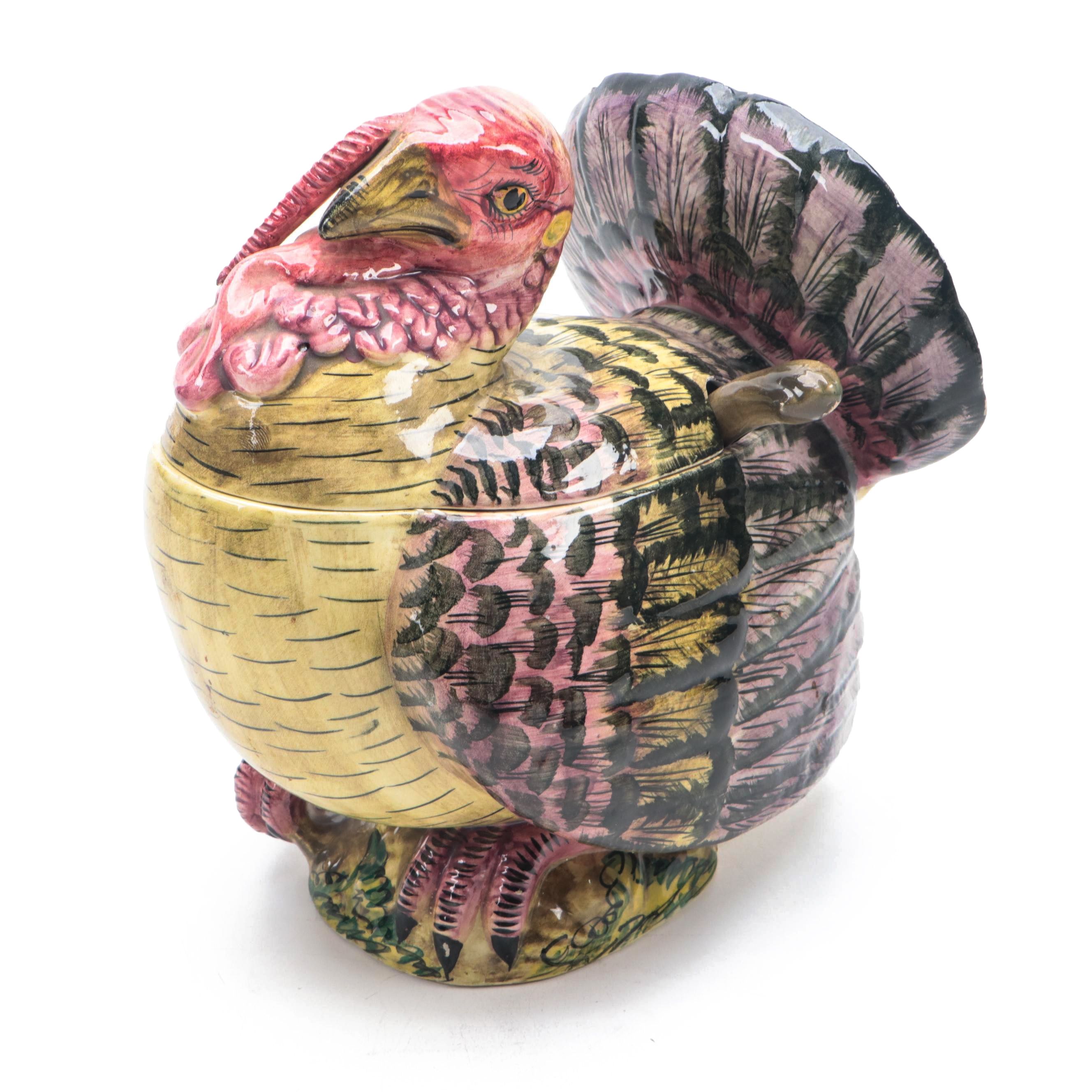 Italian Majolica Turkey Shaped Tureen, Mid to Late 20th Century