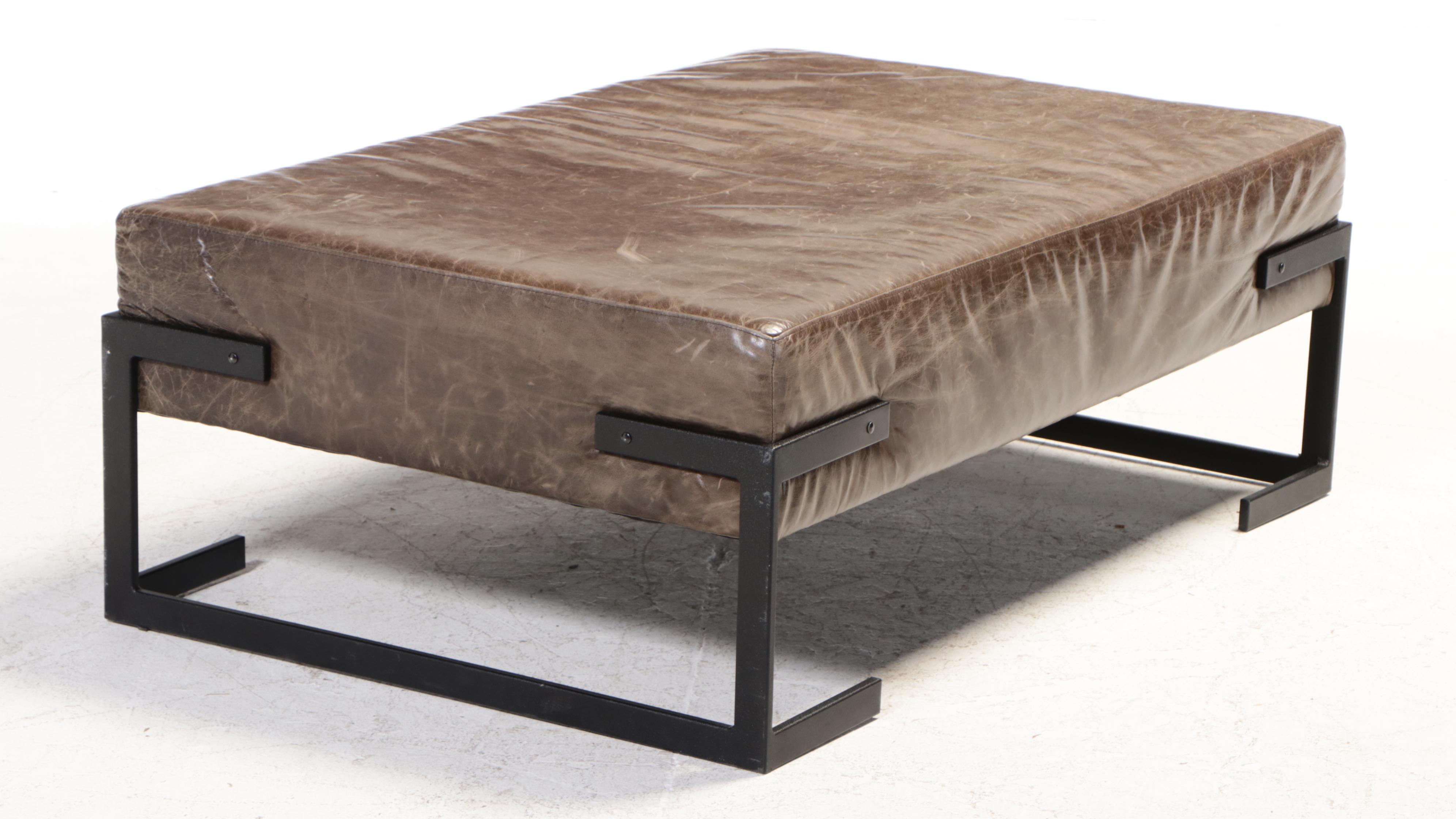Bernhardt Modernist Style Powder-Coated Metal and Leather Cocktail Ottoman