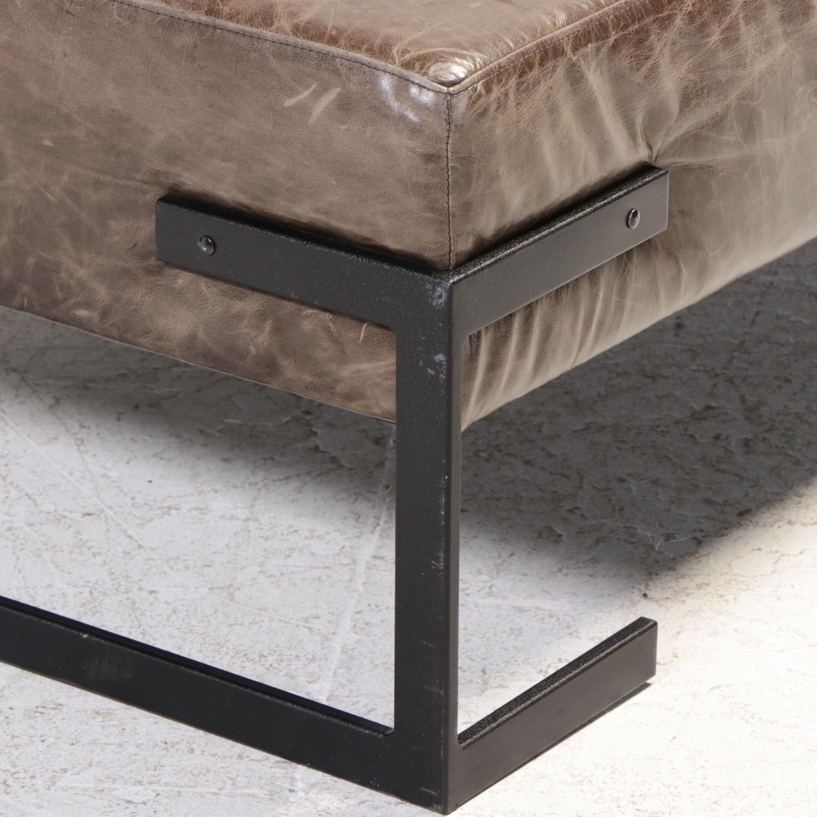 Bernhardt Modernist Style Powder-Coated Metal and Leather Cocktail Ottoman