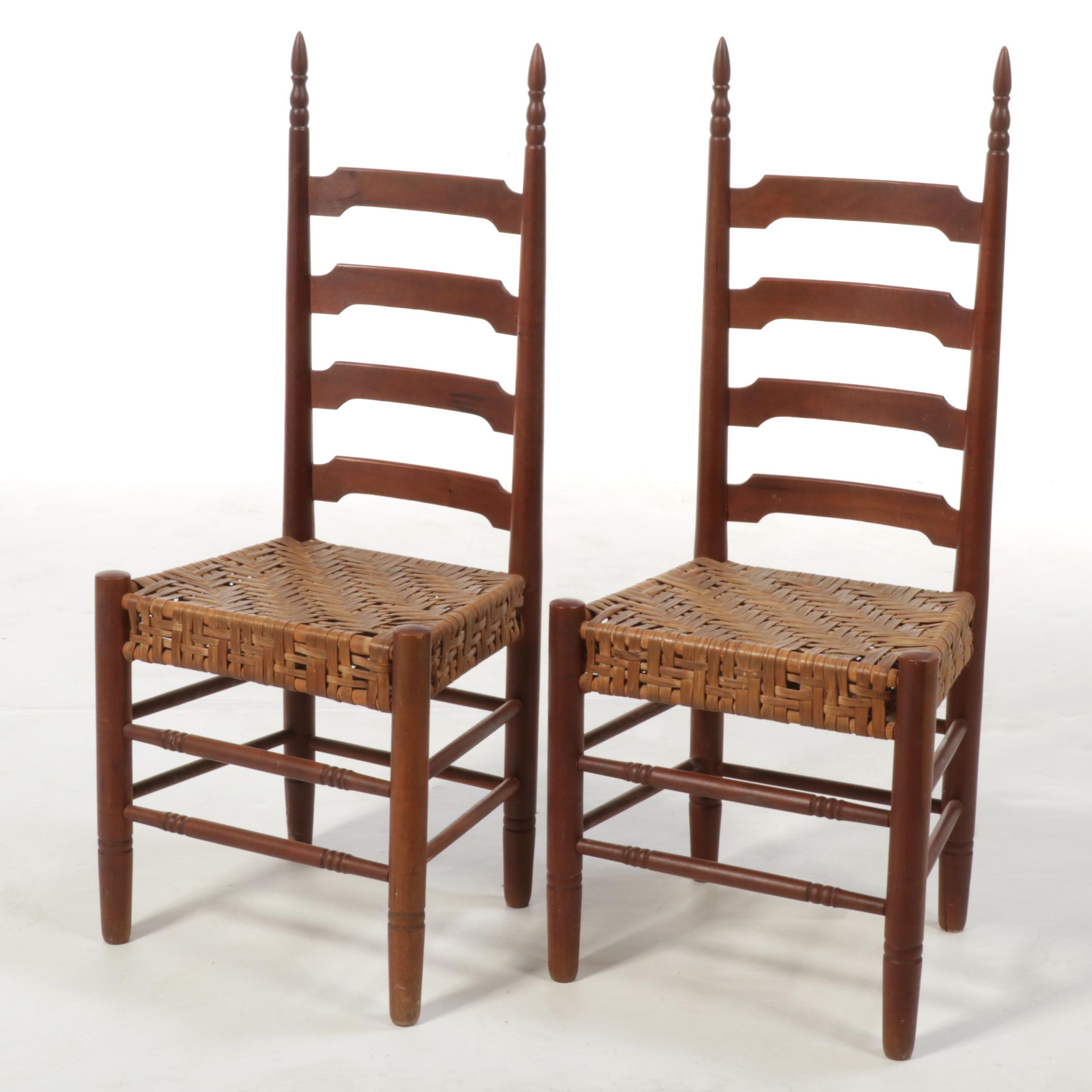 American Primitive Turned Wood and Splint Seat Ladderback Chairs EBTH