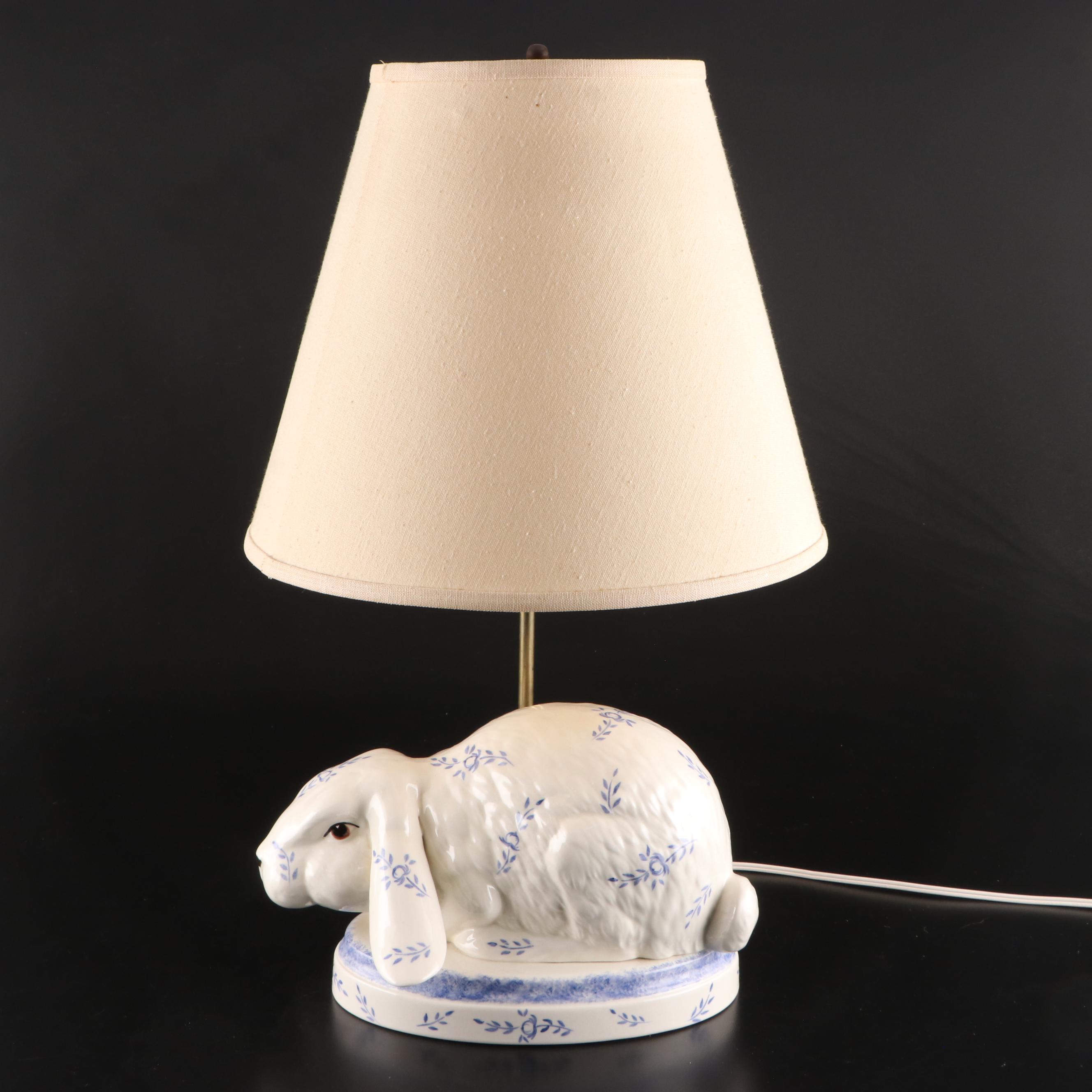Blue and White Ceramic Rabbit Table Lamp, Late 20th Century