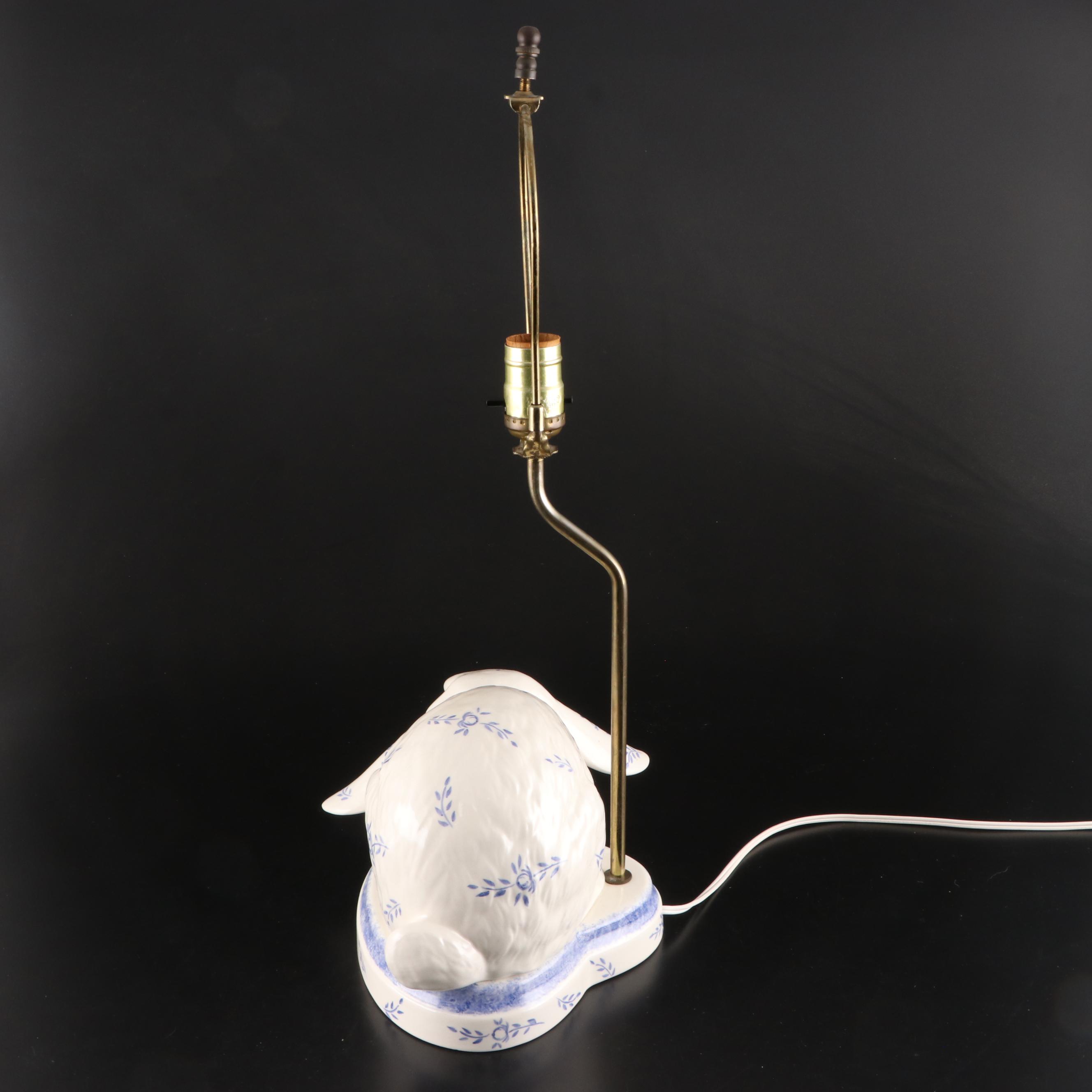 Blue and White Ceramic Rabbit Table Lamp, Late 20th Century