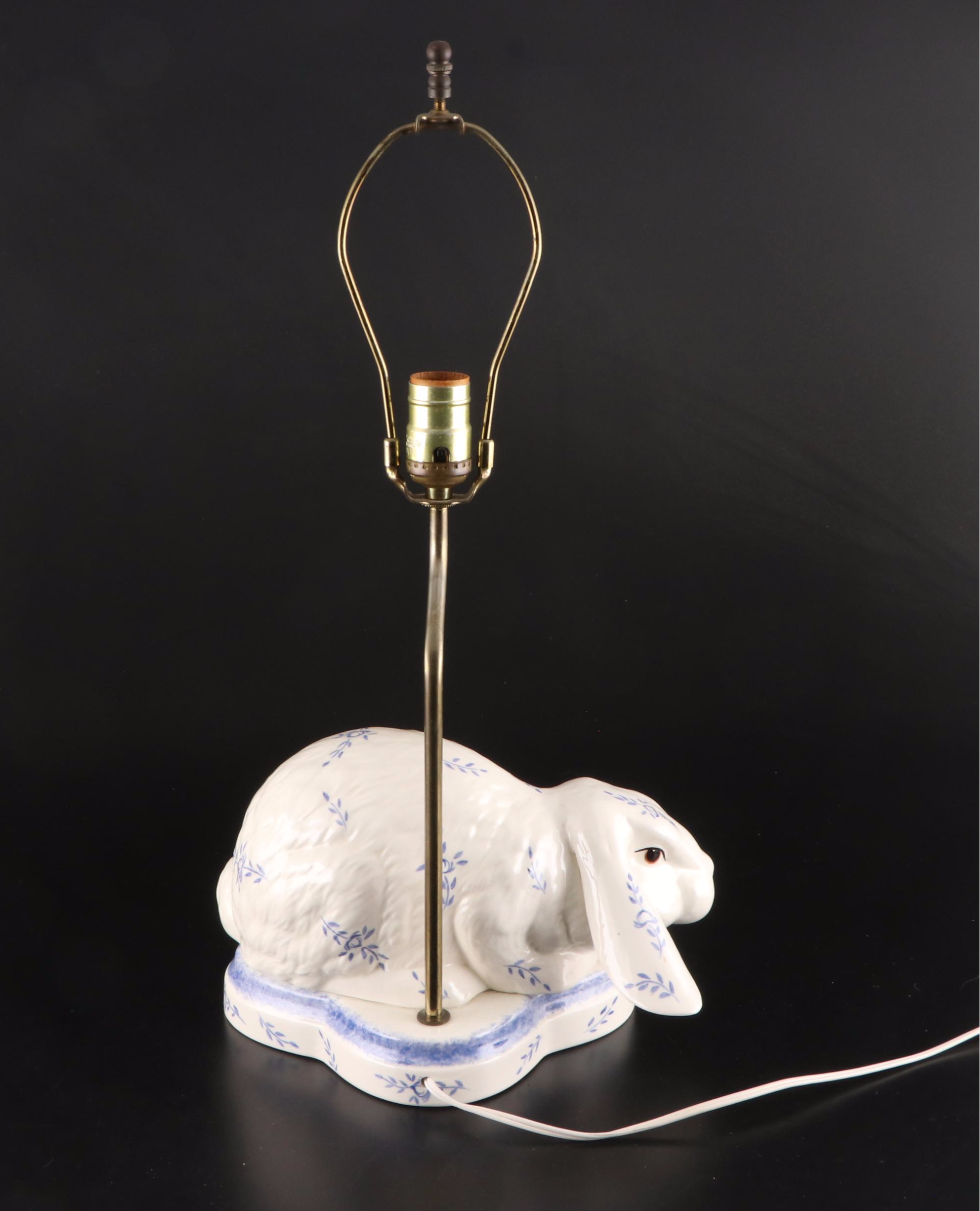 Blue and White Ceramic Rabbit Table Lamp, Late 20th Century