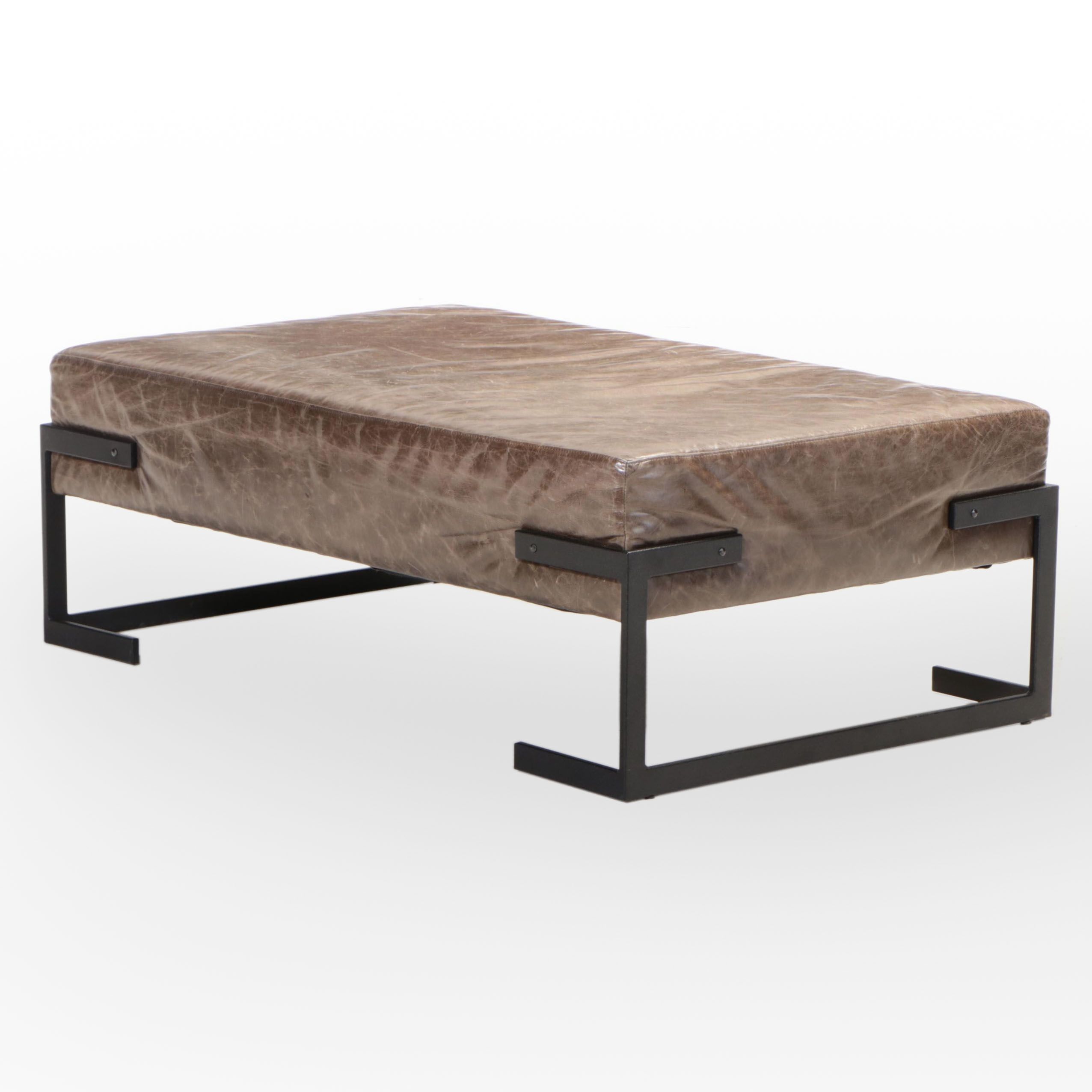 Bernhardt Modernist Style Powder-Coated Metal and Leather Cocktail Ottoman