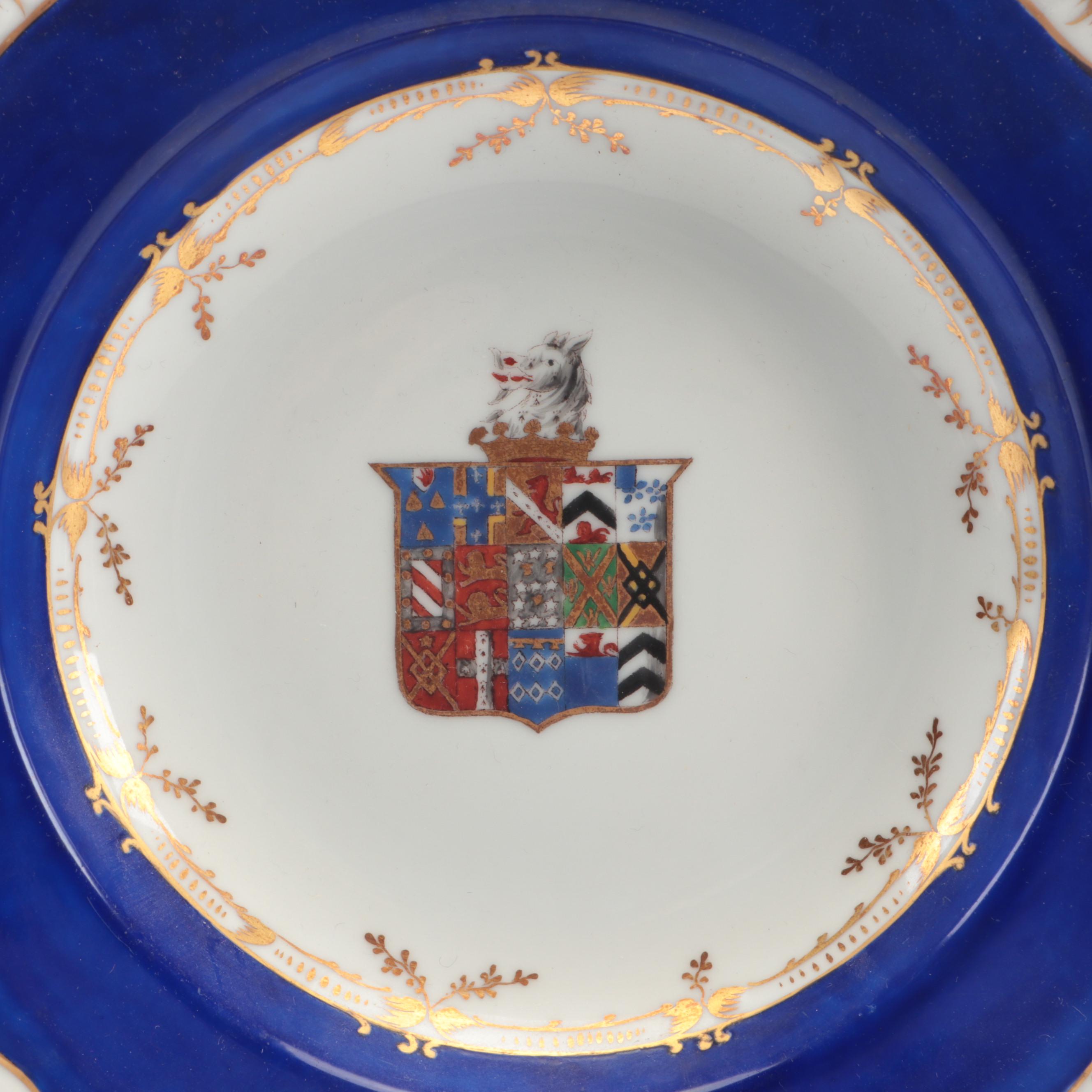 English Hand-Painted Porcelain Armorial Plates