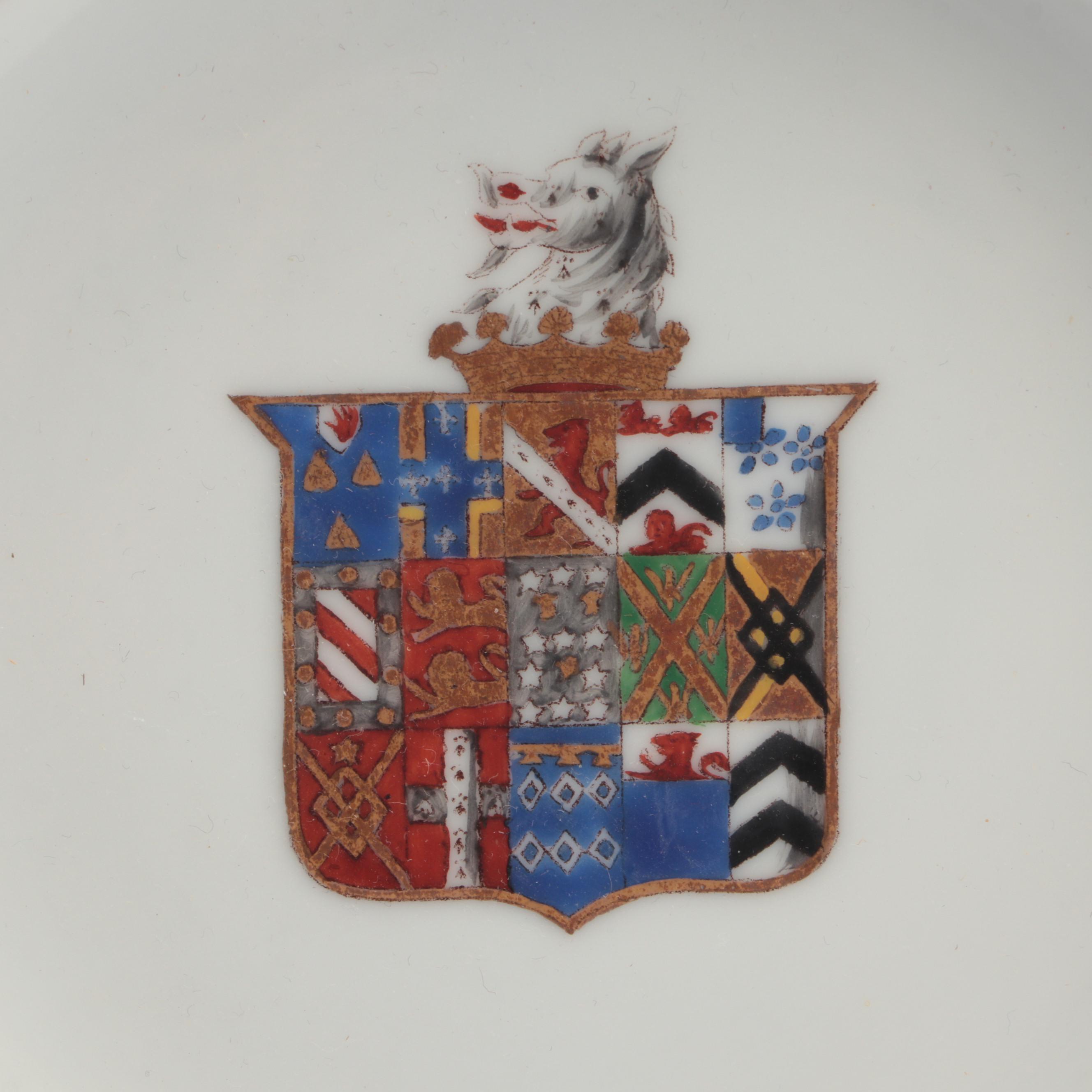 English Hand-Painted Porcelain Armorial Plates