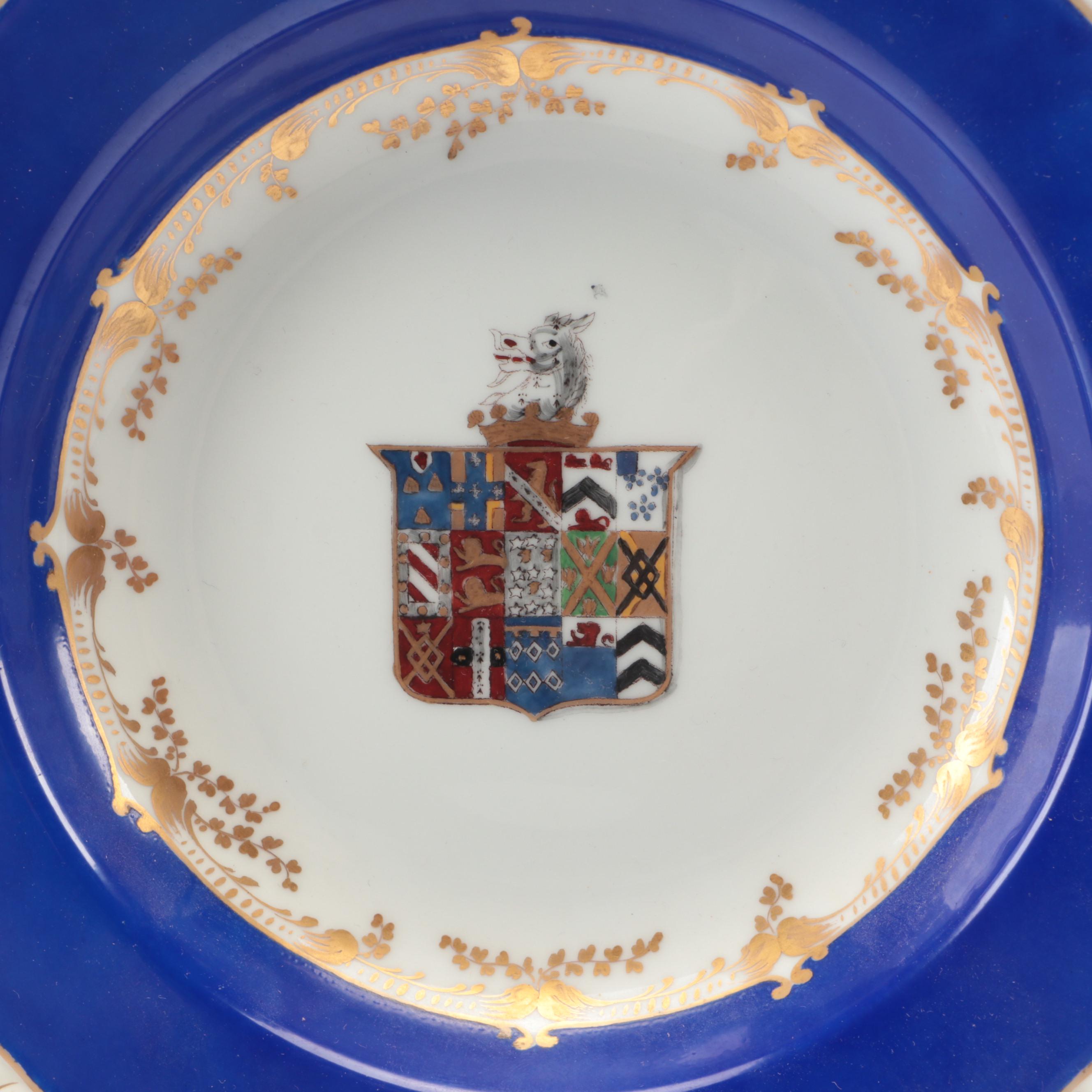 English Hand-Painted Porcelain Armorial Plates