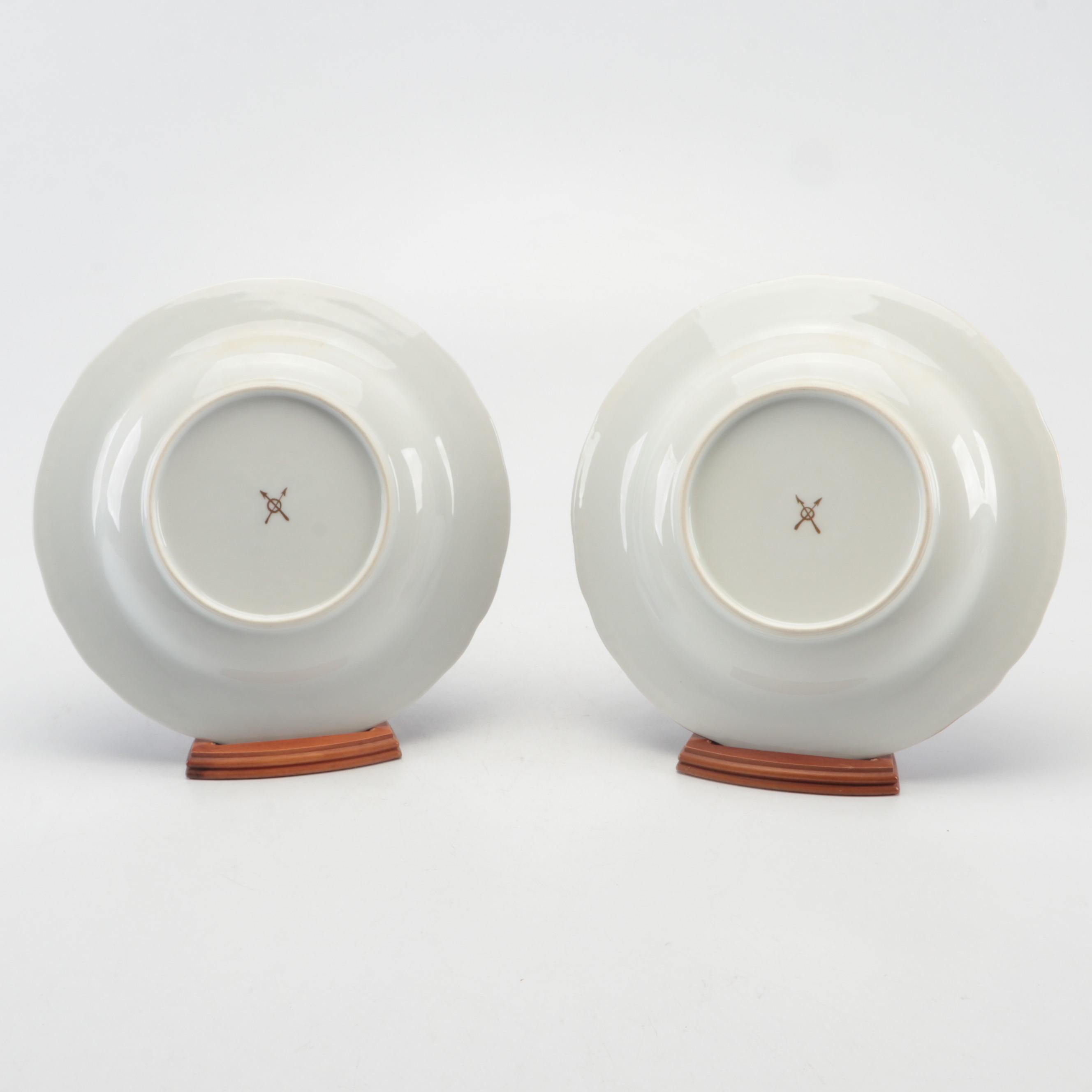 English Hand-Painted Porcelain Armorial Plates