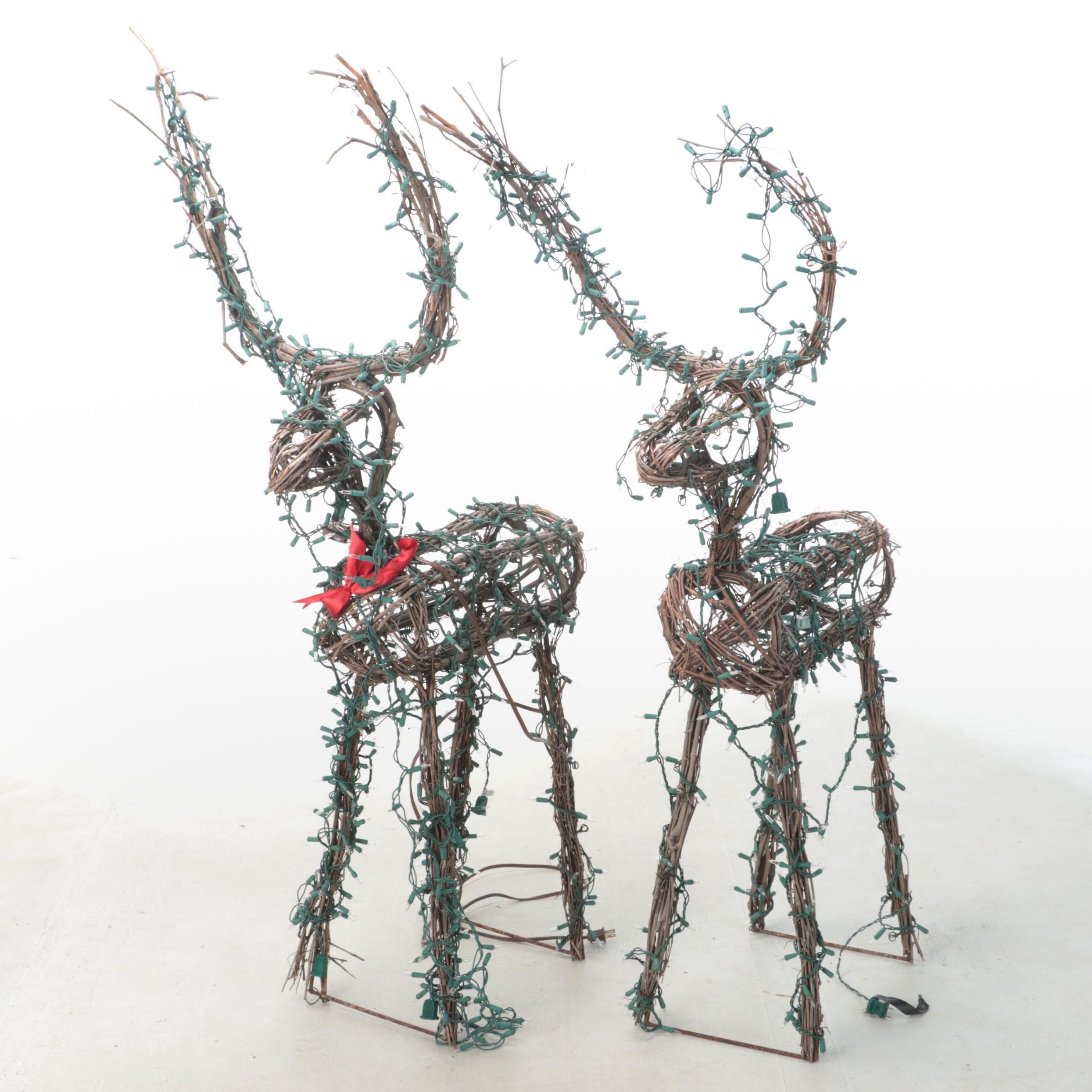 Pair of Hand-Crafted Outdoor Christmas Light-Up Reindeer