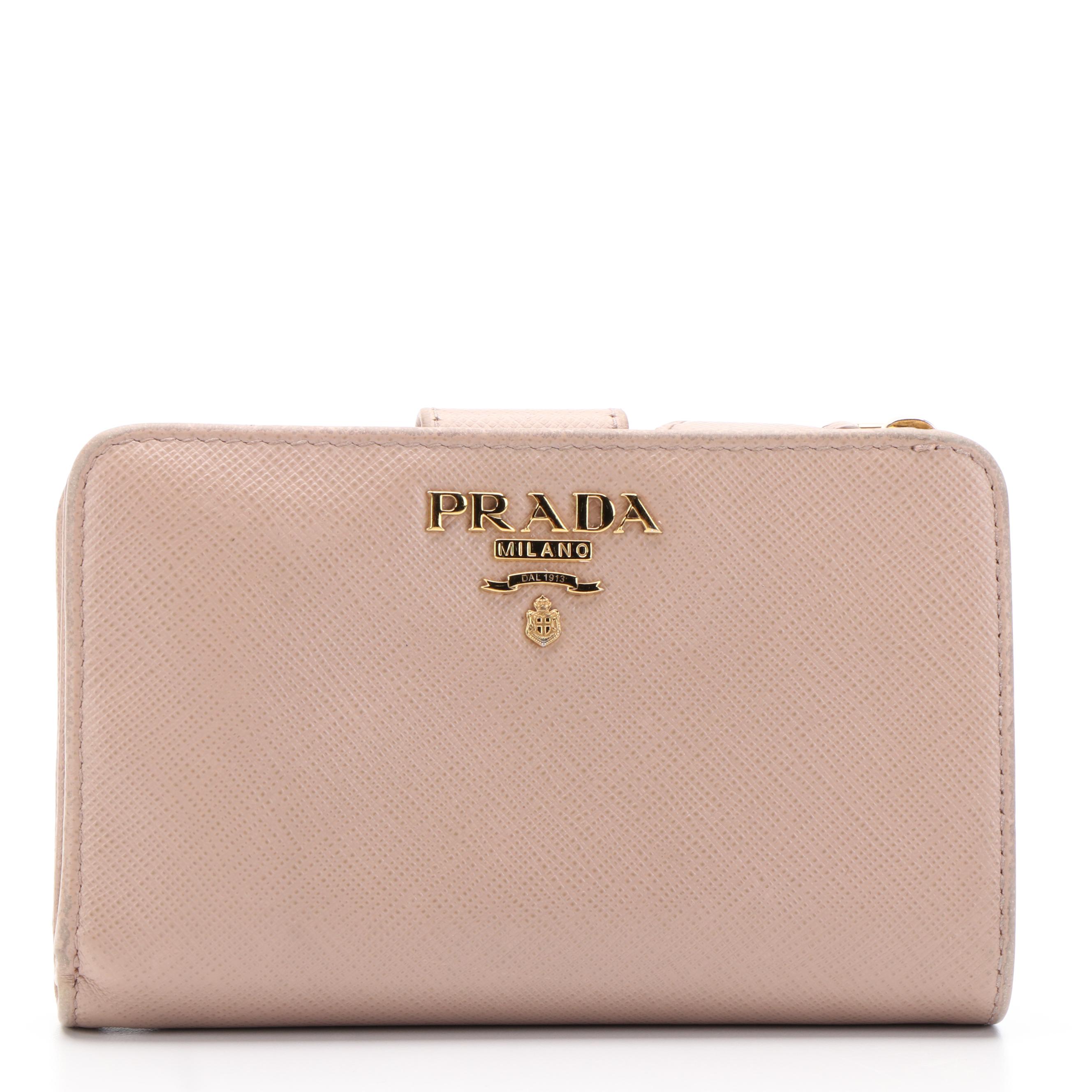 Prada Compact Wallet in Beige Saffiano Leather