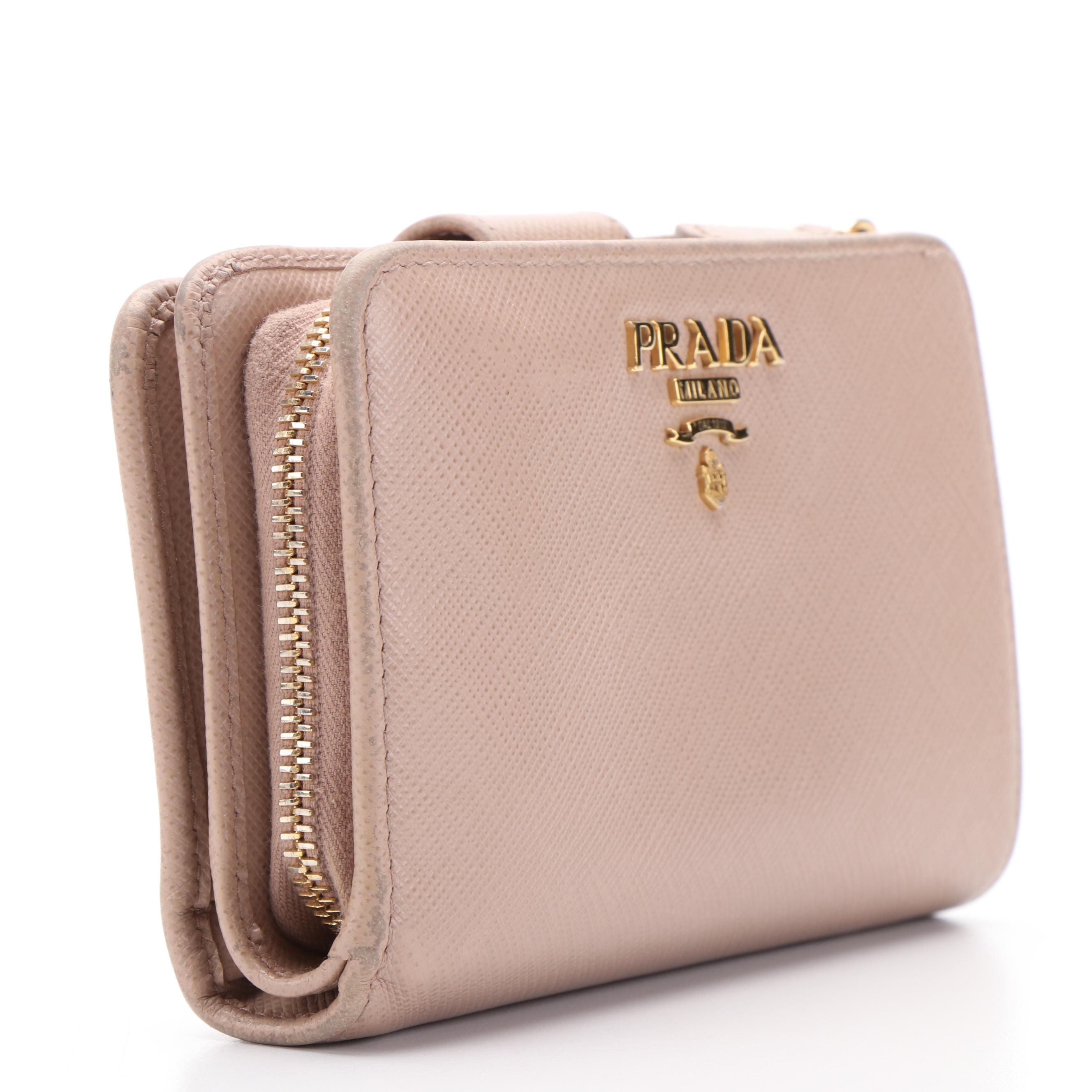 Prada Compact Wallet in Beige Saffiano Leather