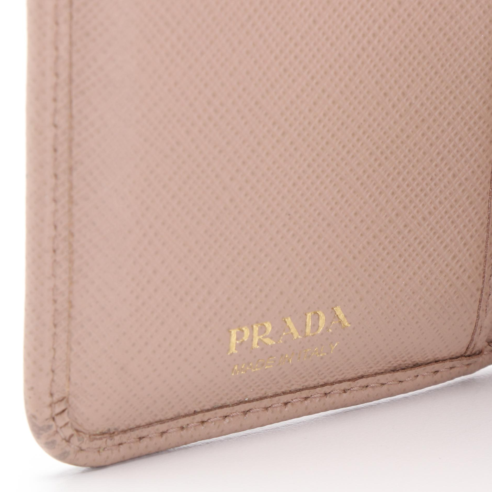 Prada Compact Wallet in Beige Saffiano Leather