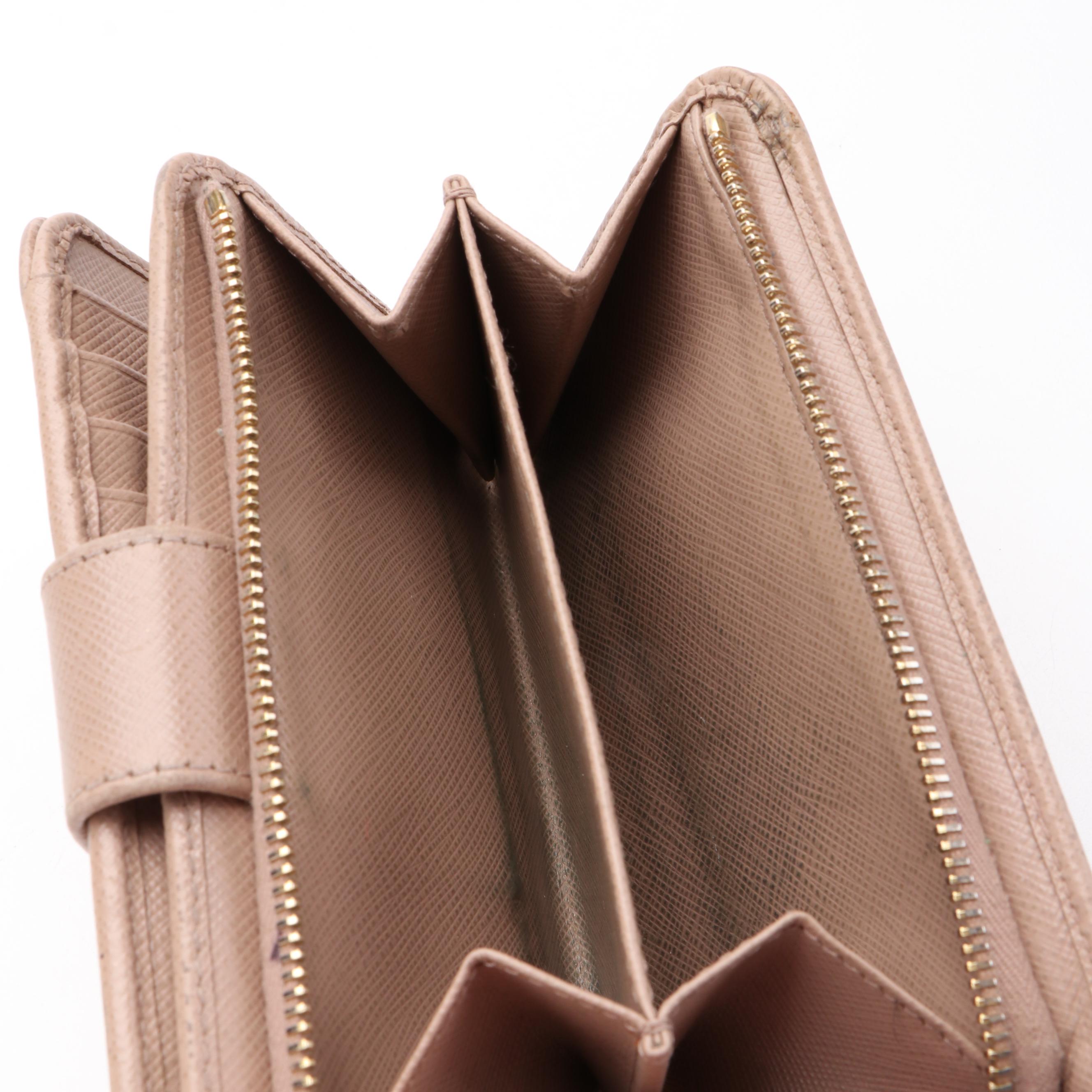 Prada Compact Wallet in Beige Saffiano Leather