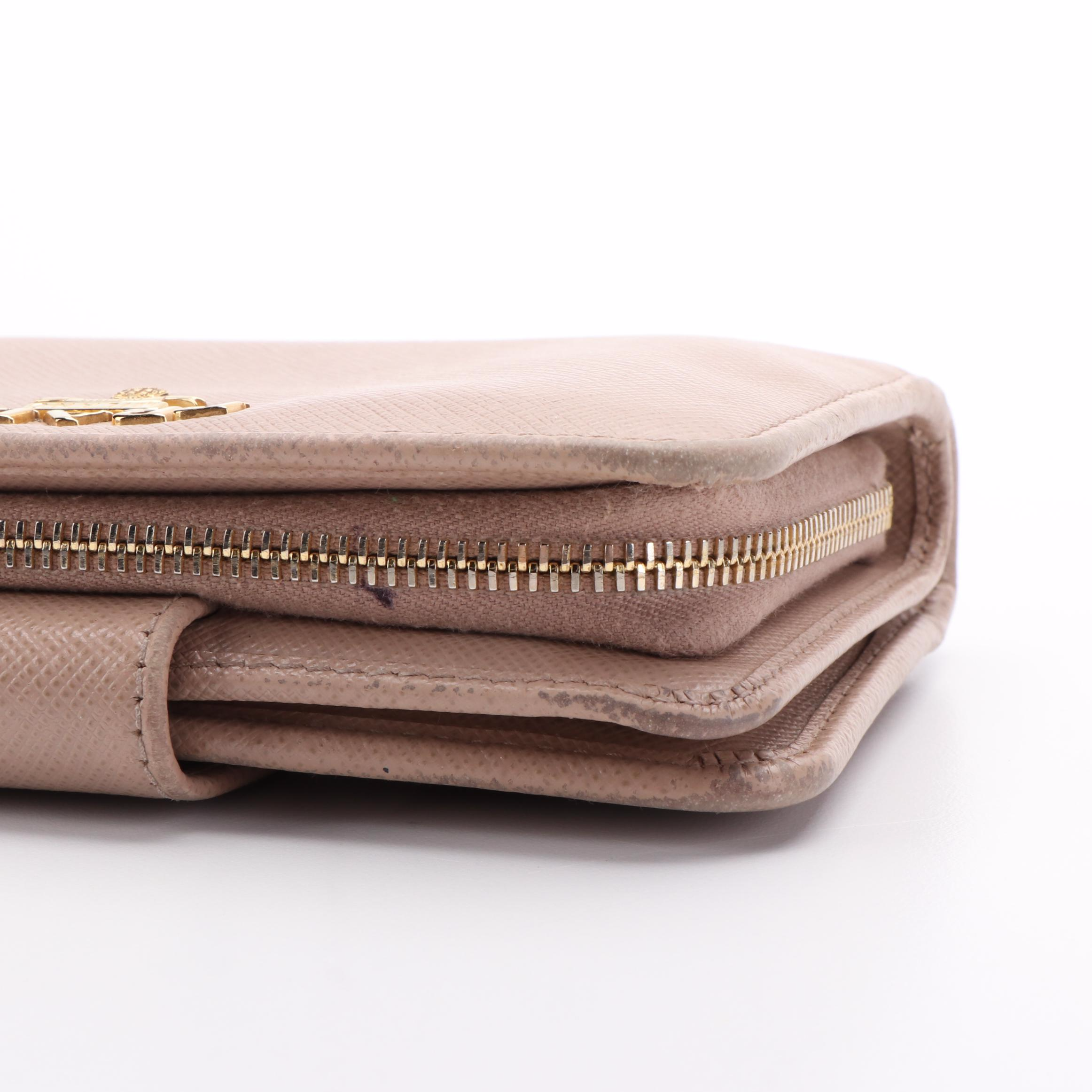 Prada Compact Wallet in Beige Saffiano Leather