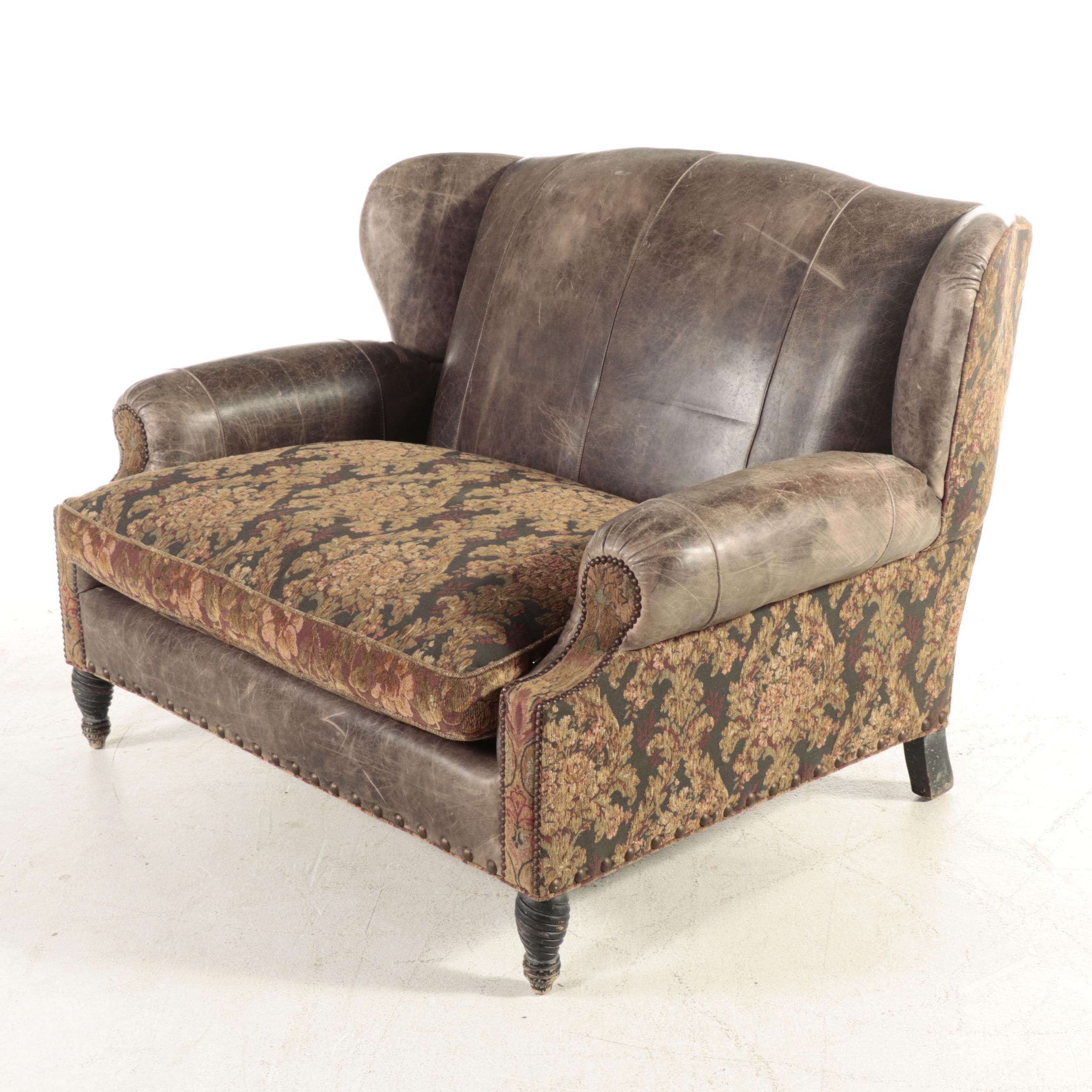 Robb & Stucky Leather and Fabric-Upholstered Loveseat Sofa