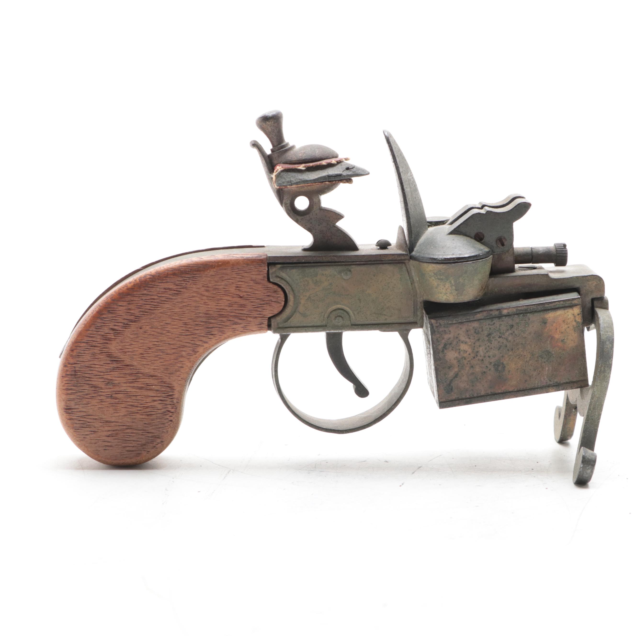 Dunhill Oak and Brass Tinder Pistol Table Lighter, Vintage