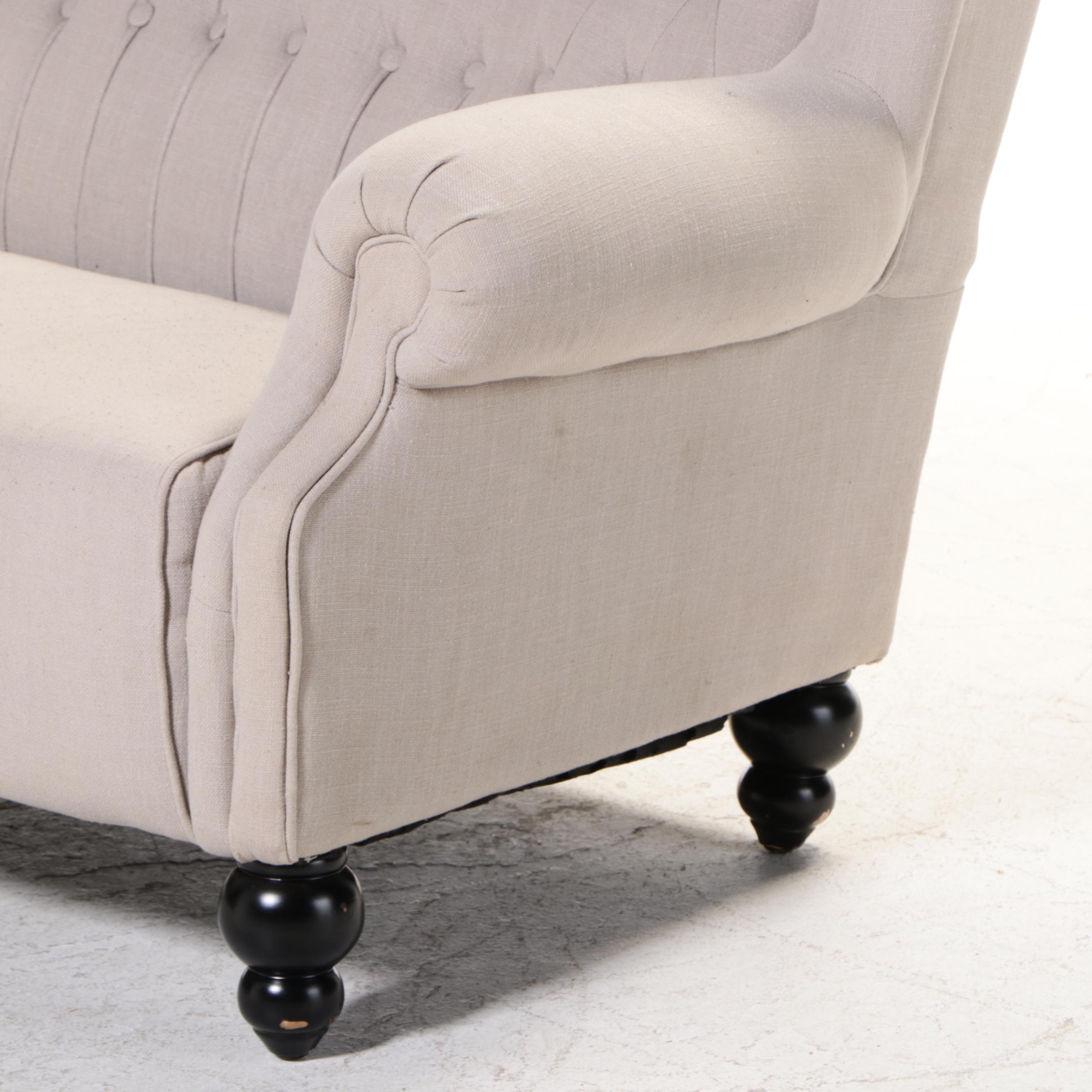 Contemporary ButtonedDown Wingback Loveseat EBTH