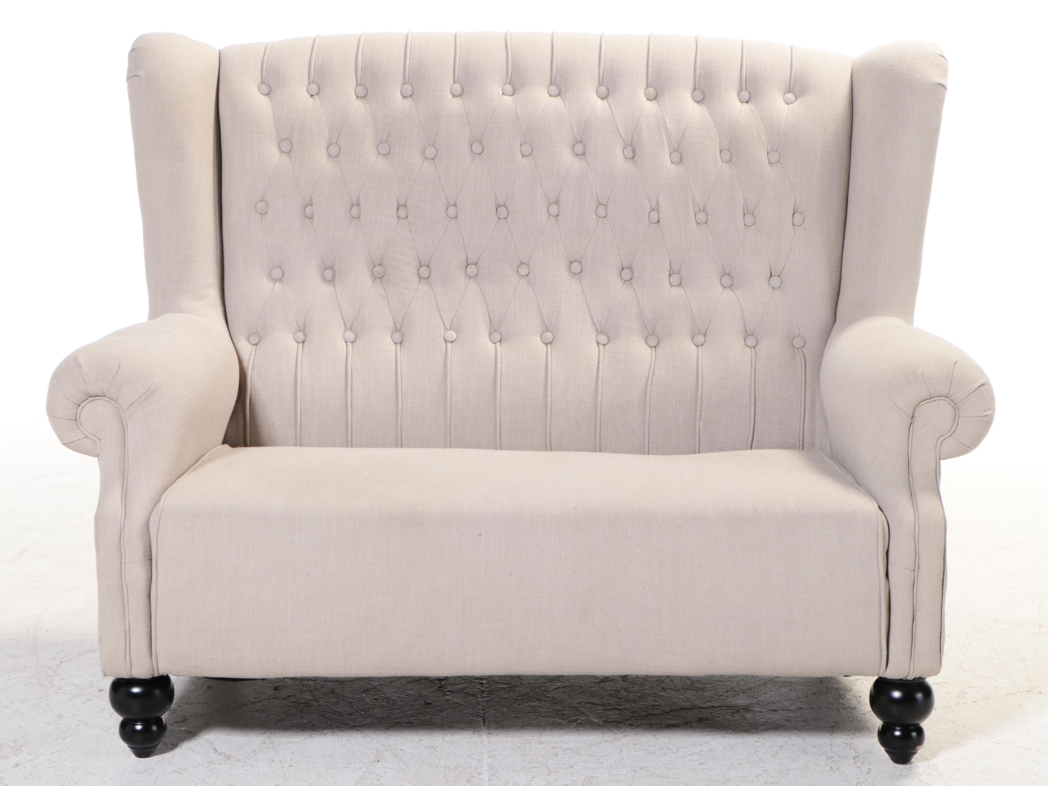 Contemporary ButtonedDown Wingback Loveseat EBTH