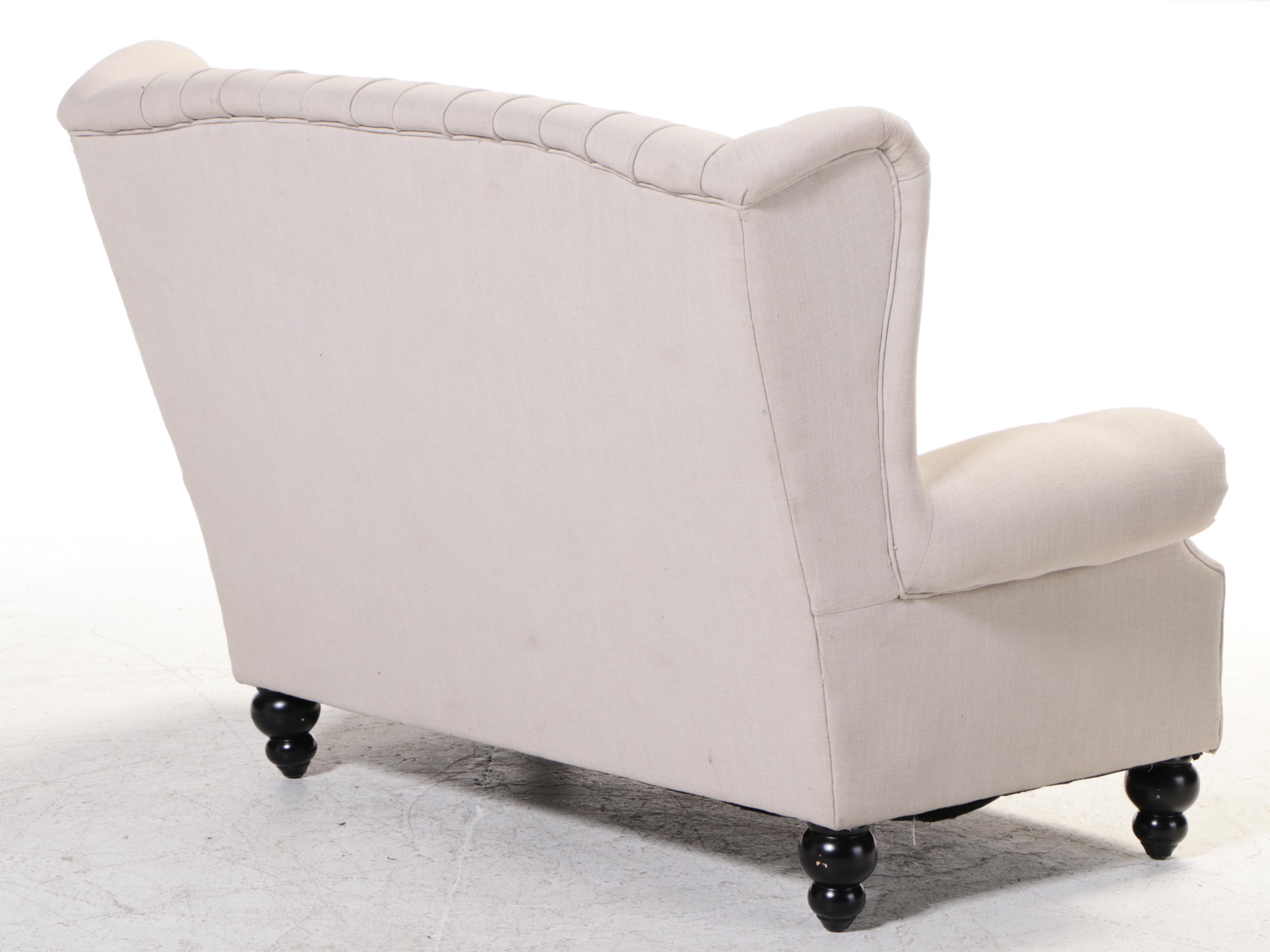 Contemporary ButtonedDown Wingback Loveseat EBTH