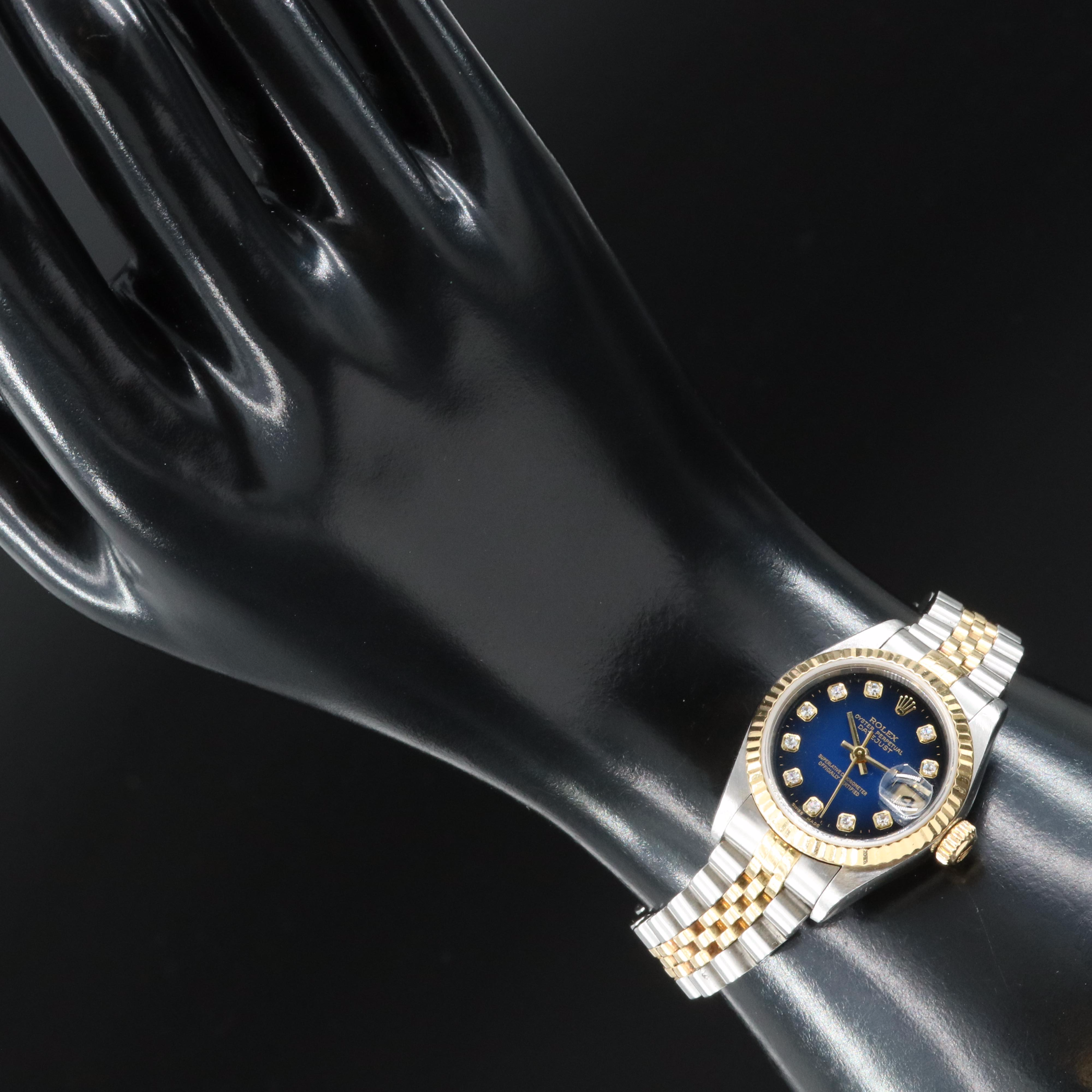1999 Rolex Factory Diamonds Blue Dial Datejust Watch