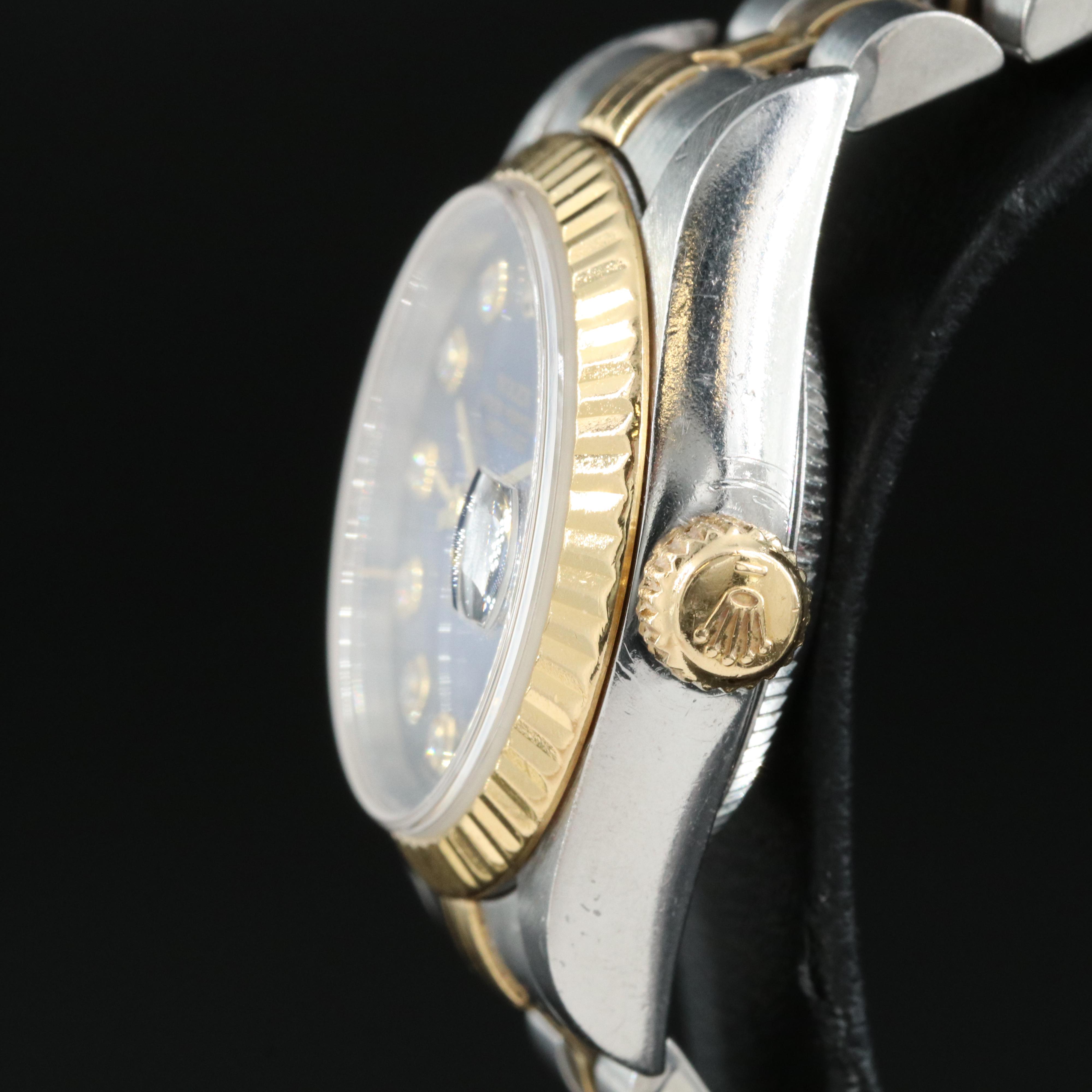 1999 Rolex Factory Diamonds Blue Dial Datejust Watch