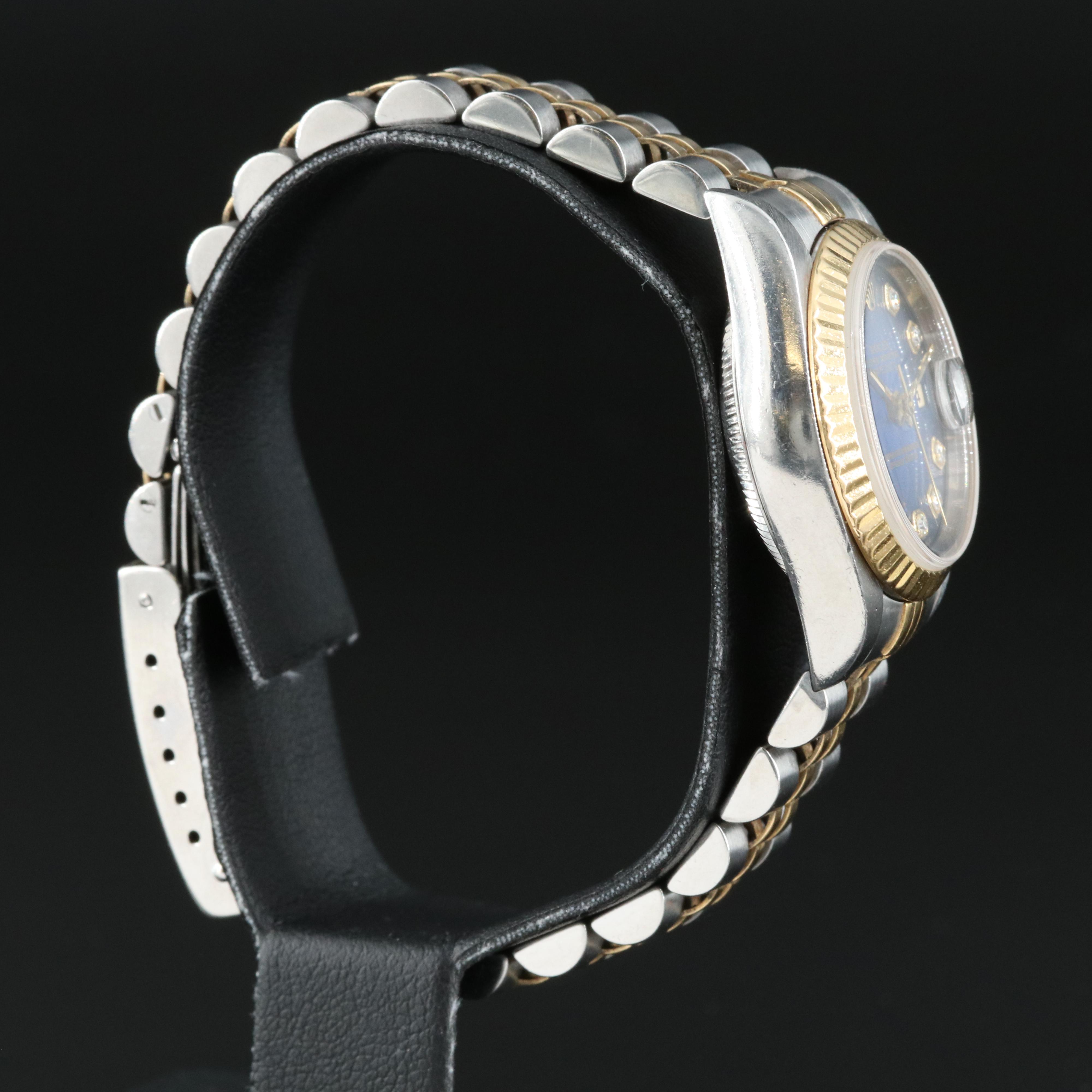 1999 Rolex Factory Diamonds Blue Dial Datejust Watch