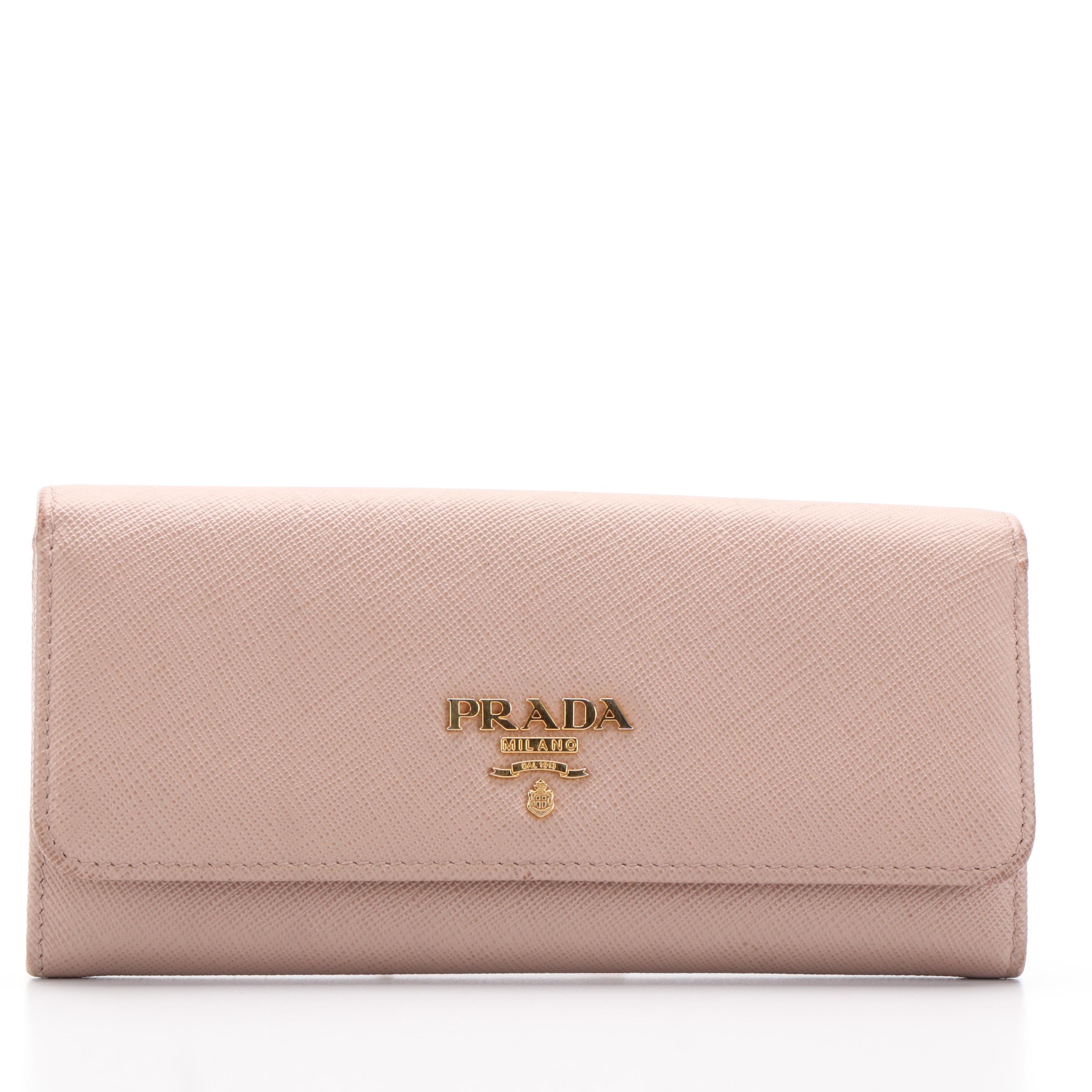 Prada Continental Wallet in Beige Saffiano Leather