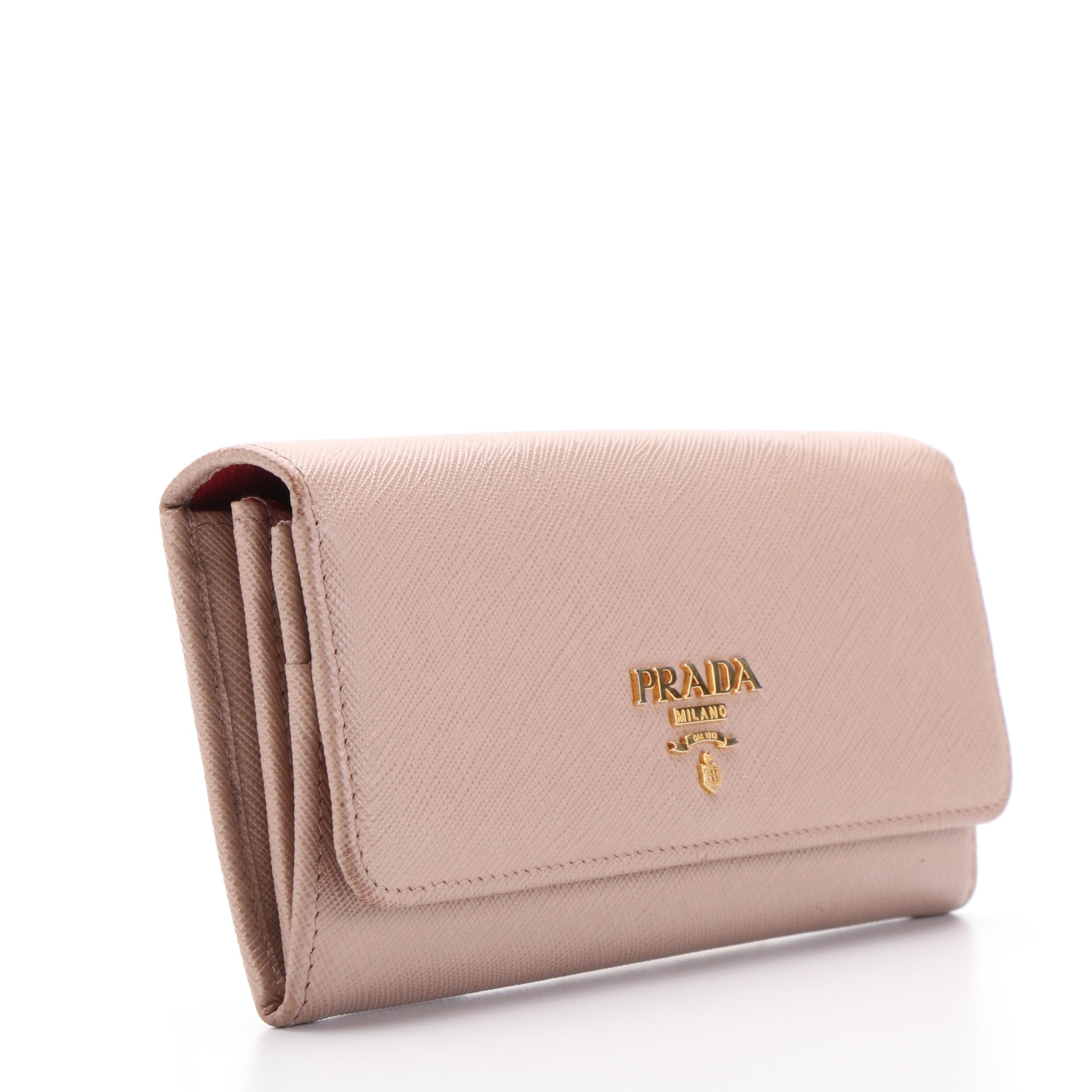 Prada Continental Wallet in Beige Saffiano Leather