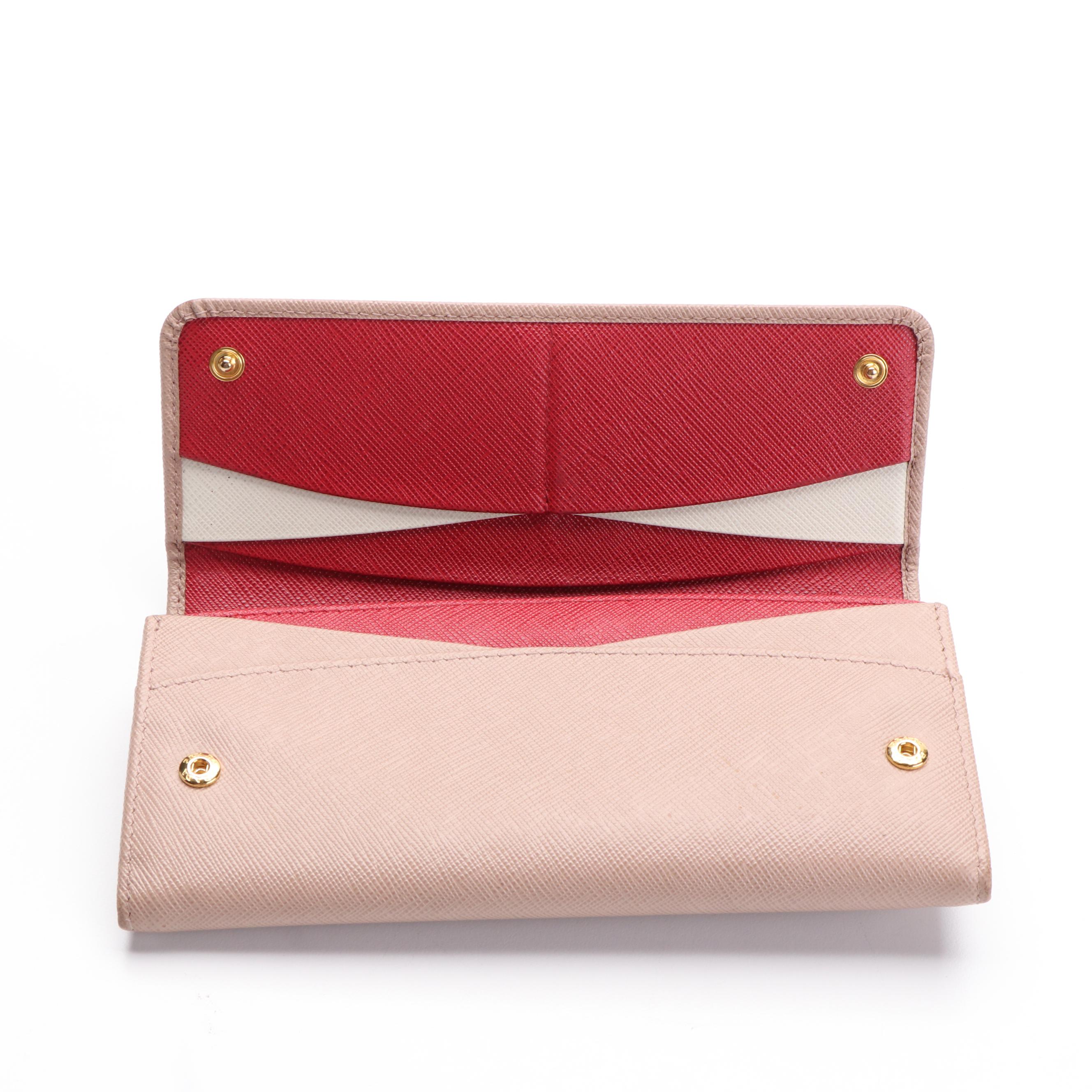 Prada Continental Wallet in Beige Saffiano Leather