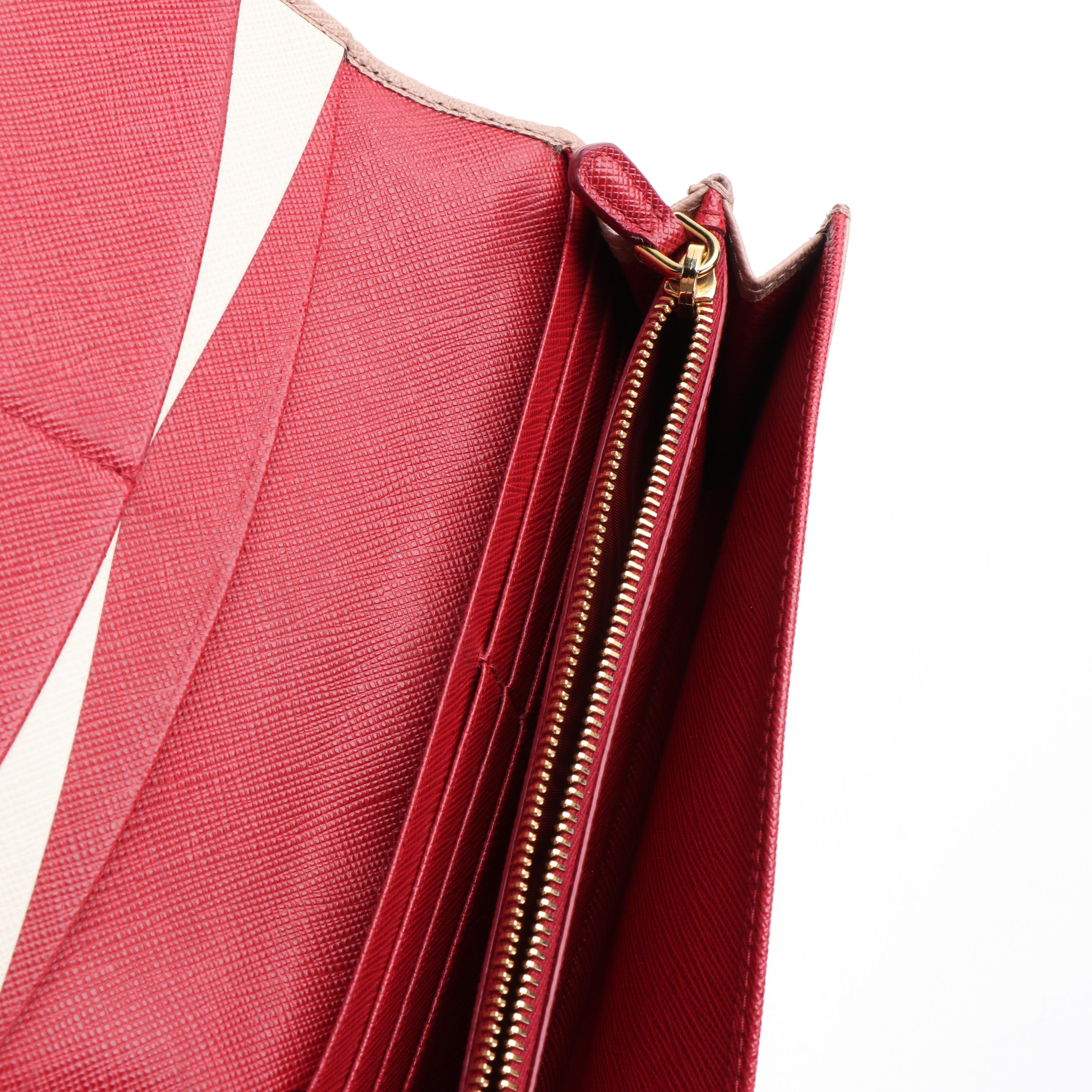 Prada Continental Wallet in Beige Saffiano Leather