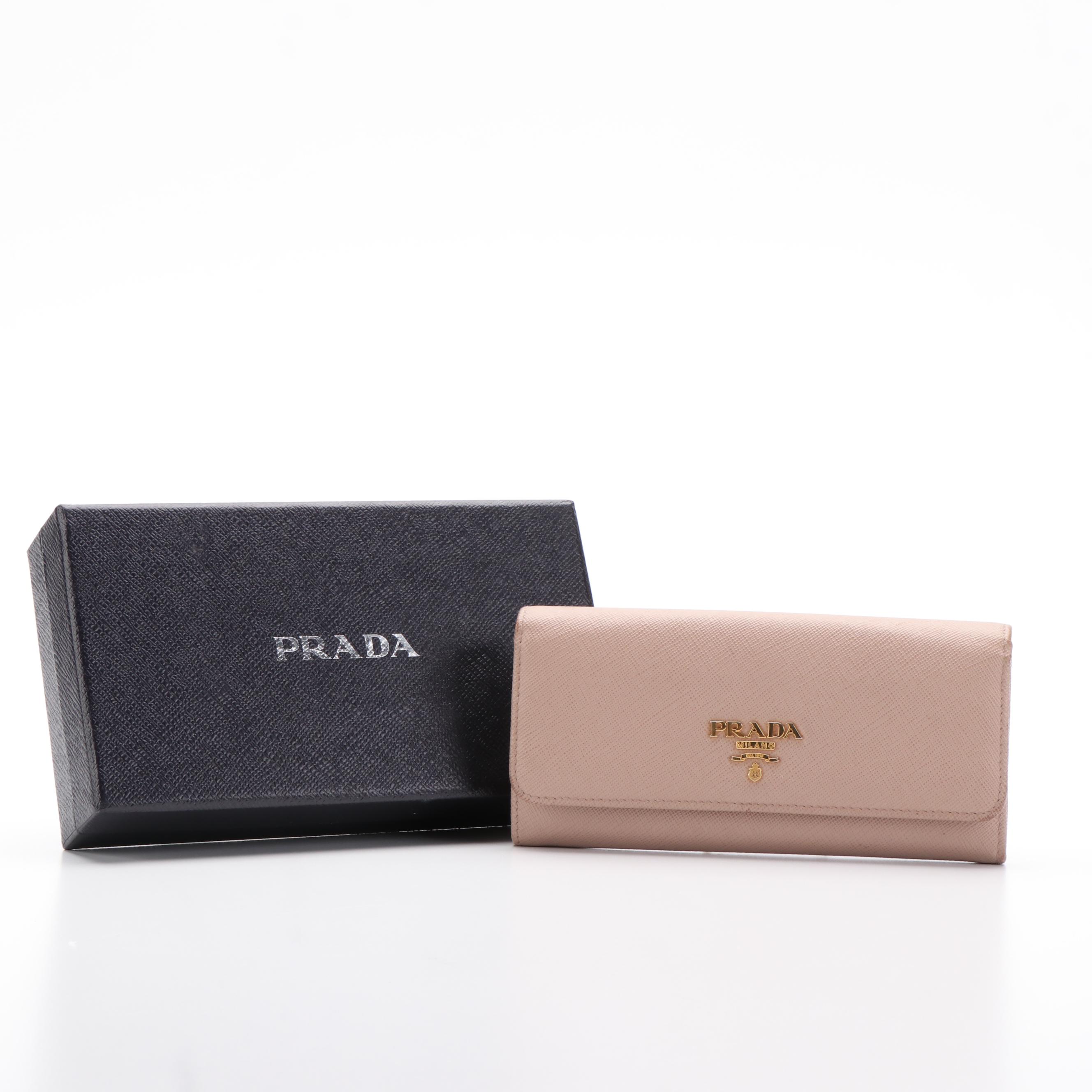 Prada Continental Wallet in Beige Saffiano Leather