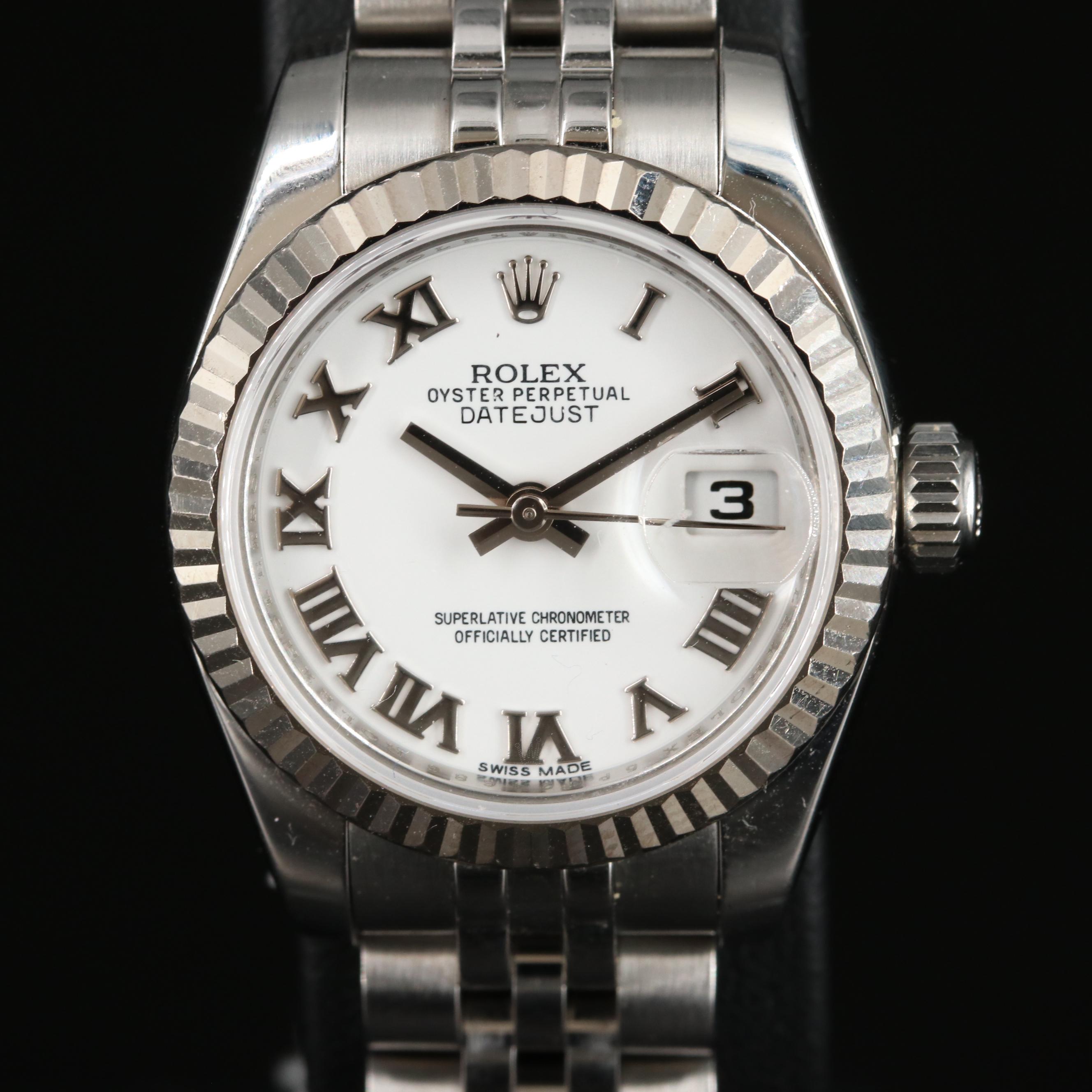 Rolex Oyster Perpetual White Roman Dial Datejust Watch