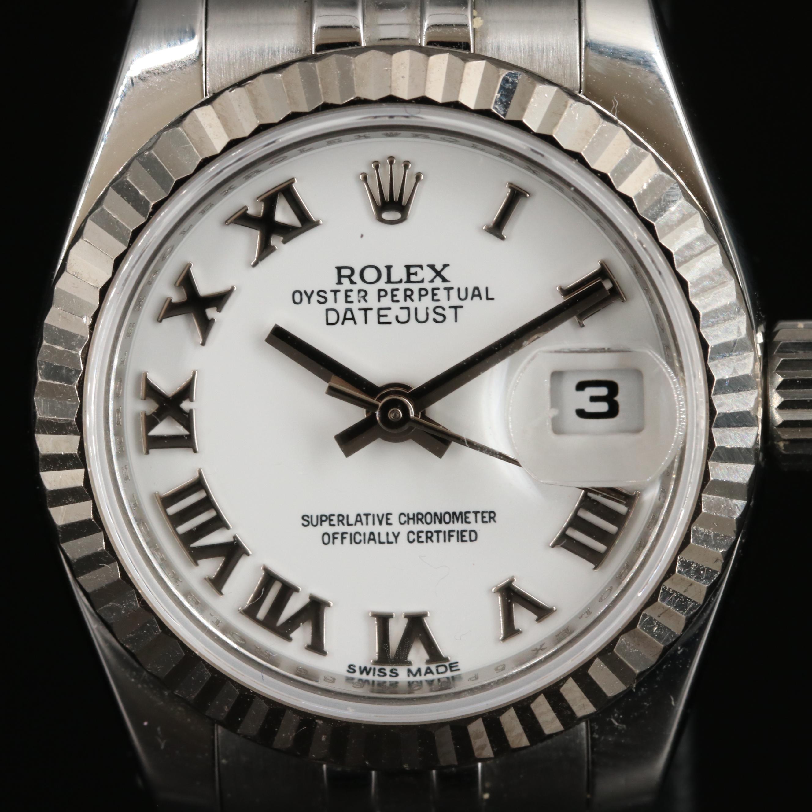 Rolex Oyster Perpetual White Roman Dial Datejust Watch
