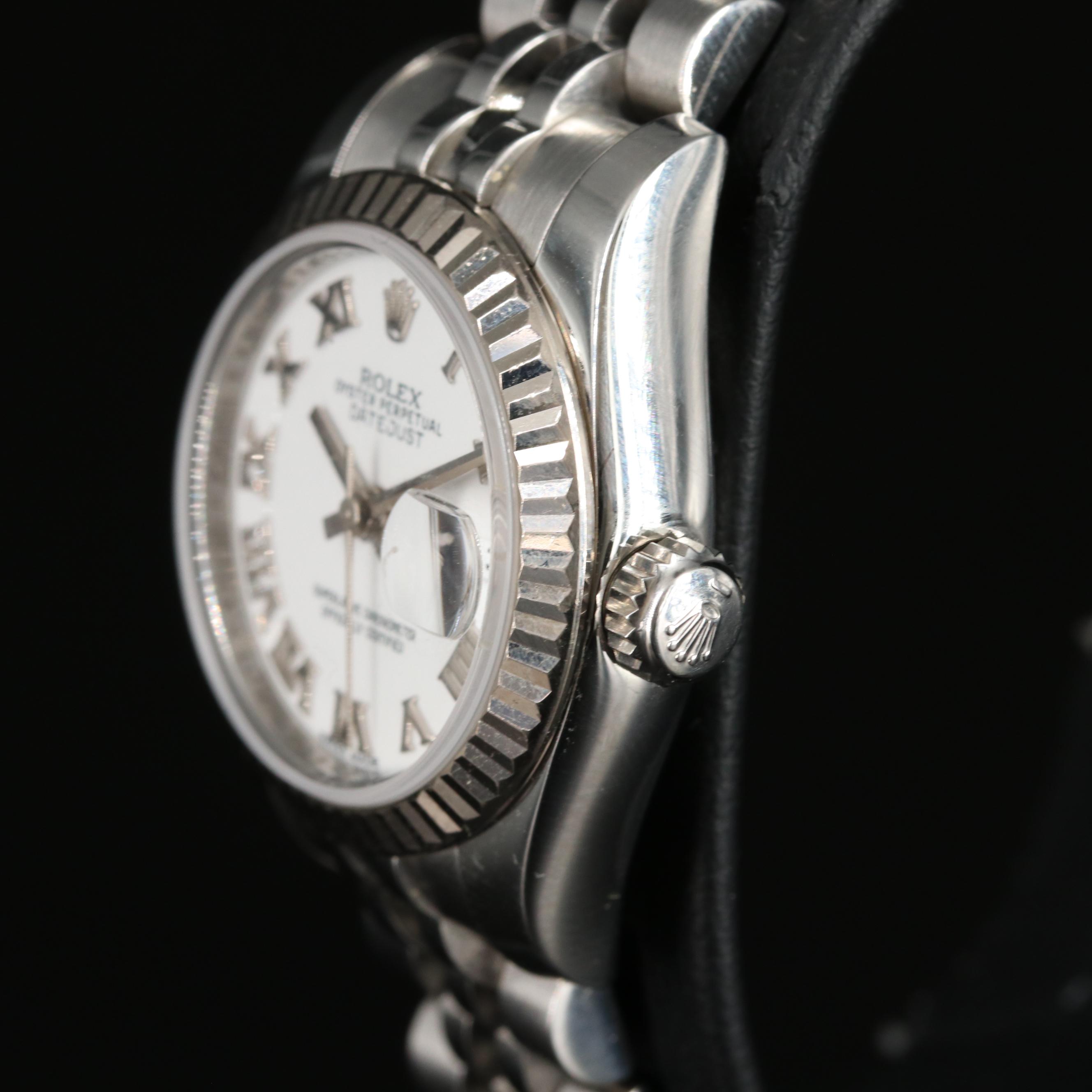 Rolex Oyster Perpetual White Roman Dial Datejust Watch
