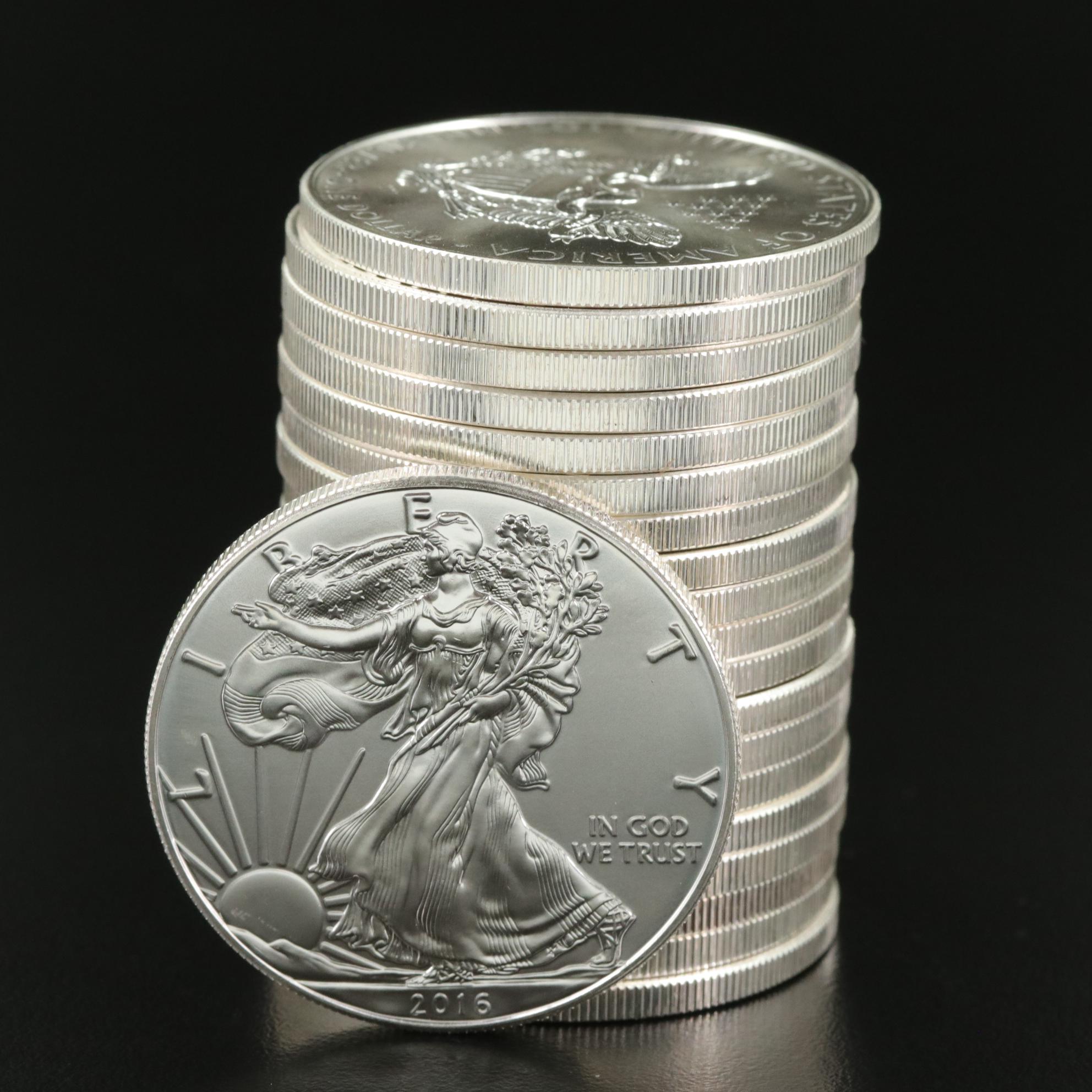 Roll of Twenty 2016 American Silver Eagle Bullion Coins