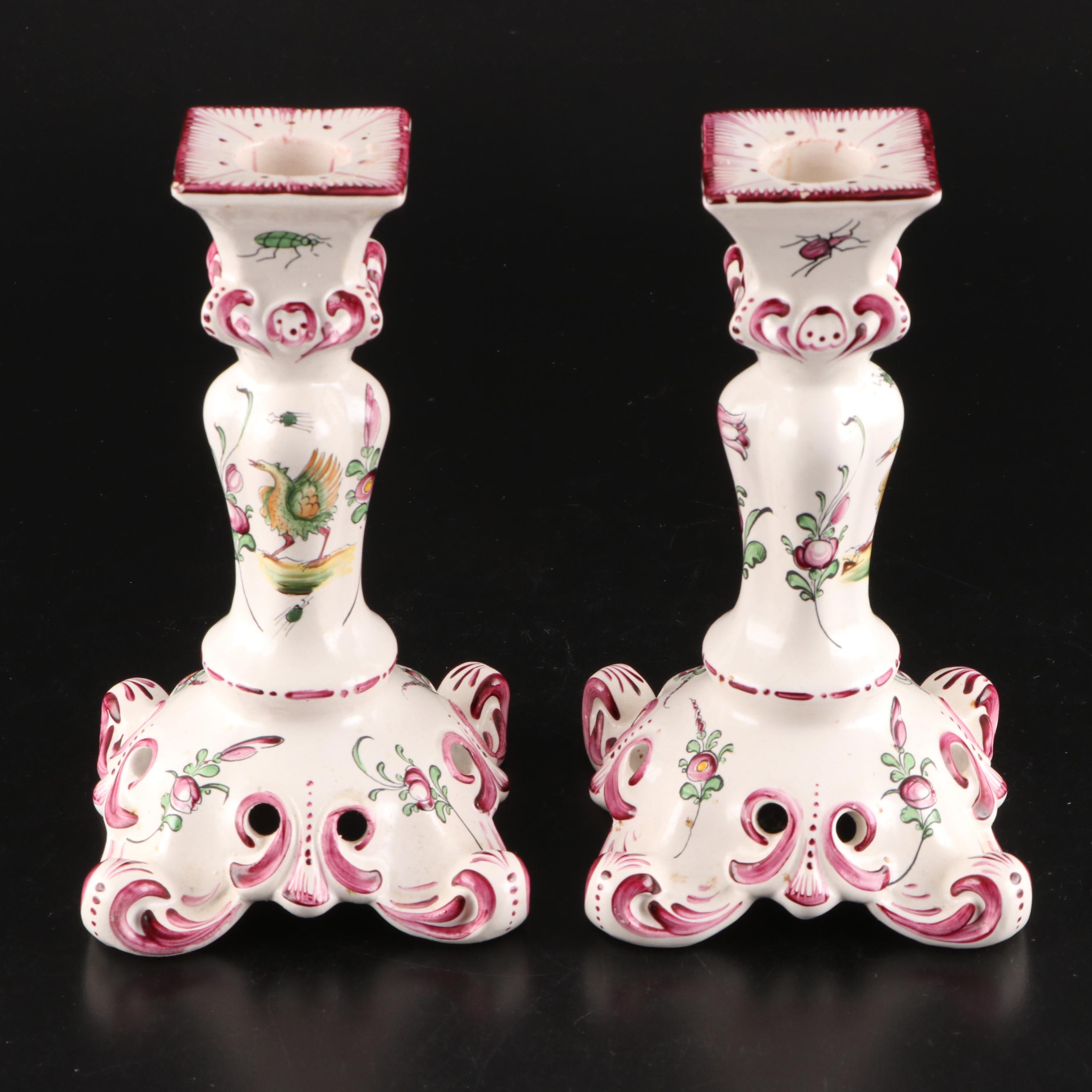 Gruyeres Faience Candlesticks and Centerpiece Bowl