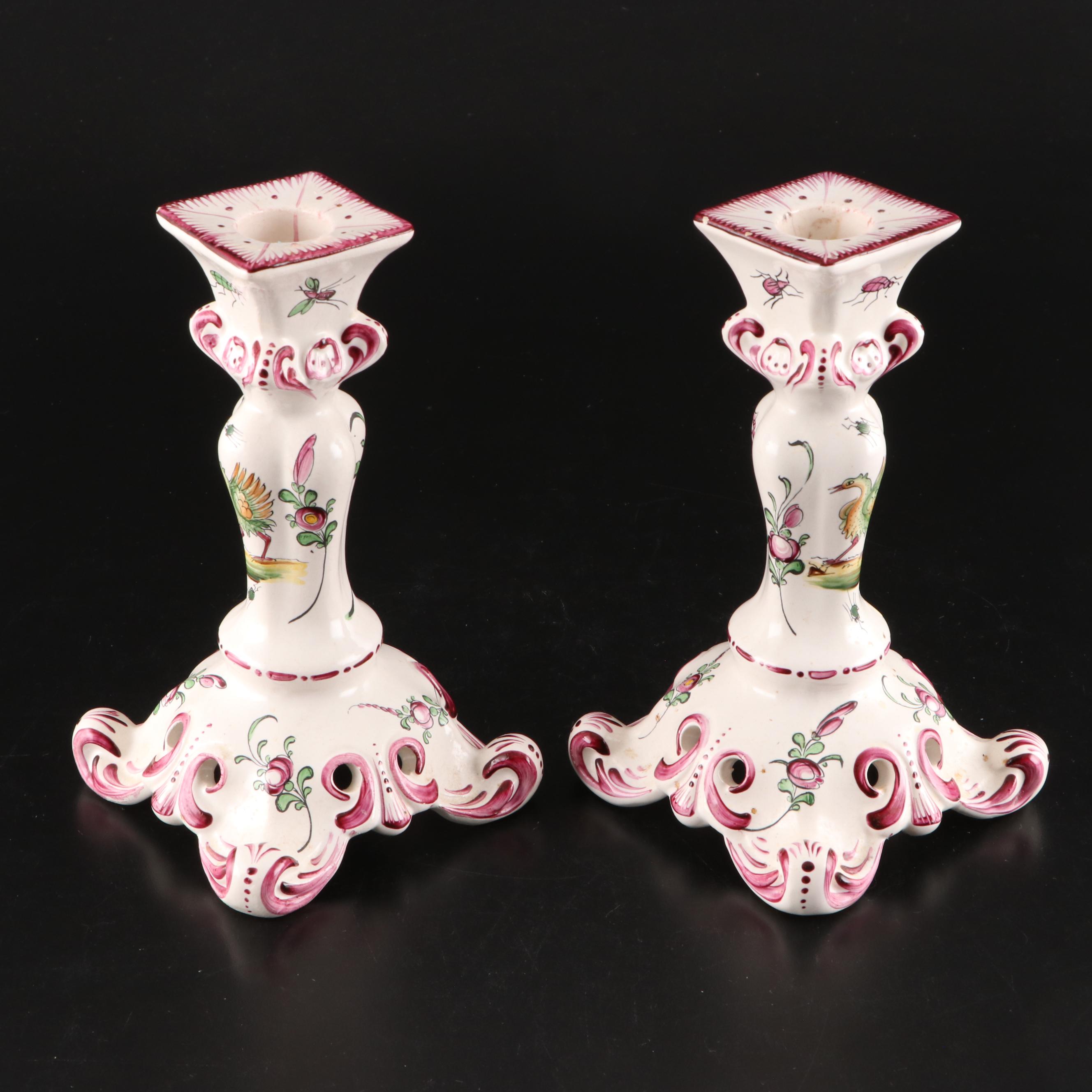 Gruyeres Faience Candlesticks and Centerpiece Bowl