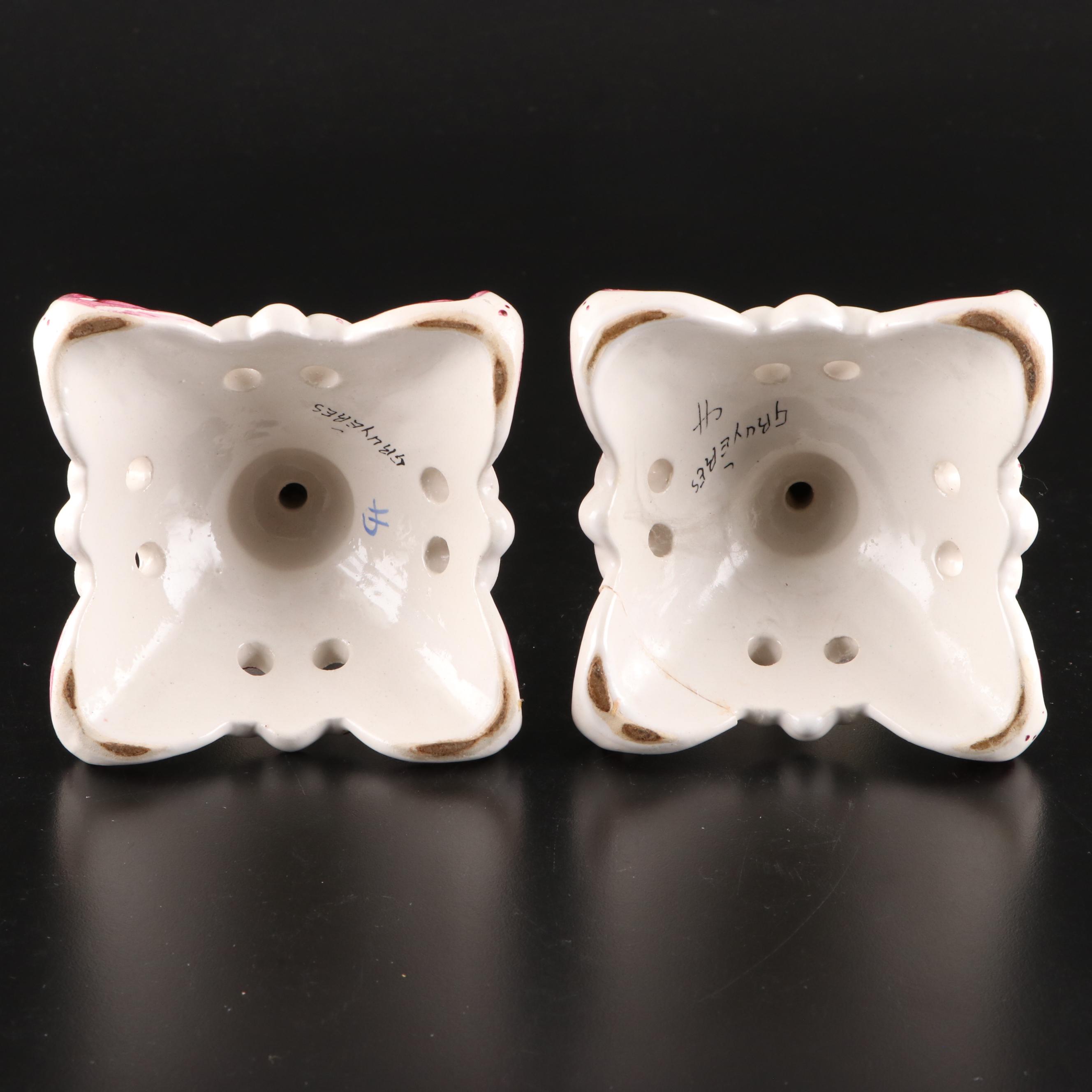 Gruyeres Faience Candlesticks and Centerpiece Bowl