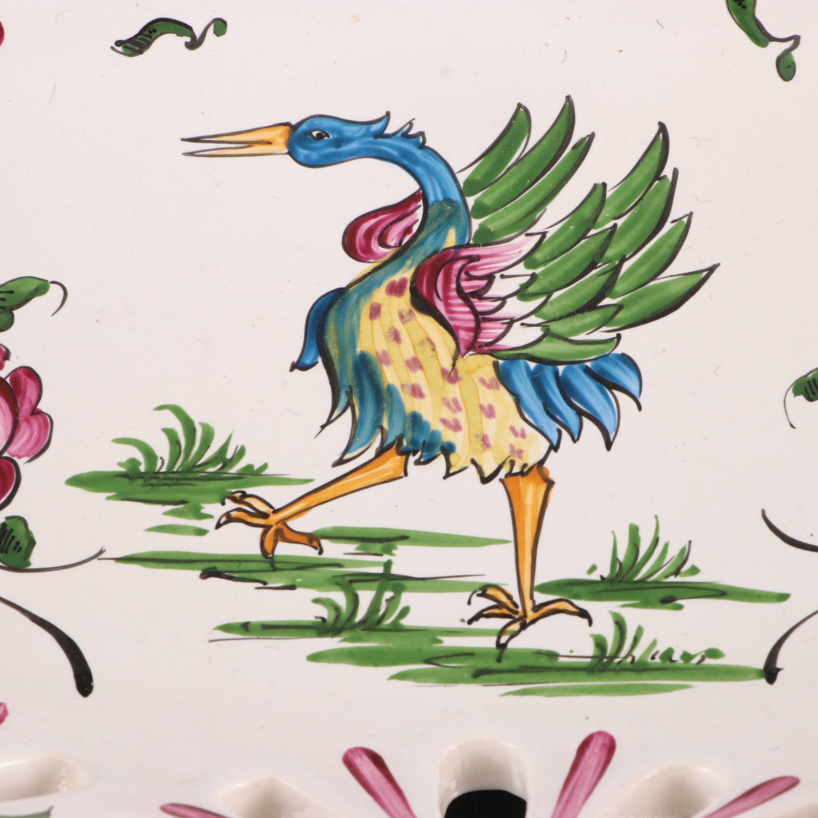 Gruyeres Faience Candlesticks and Centerpiece Bowl