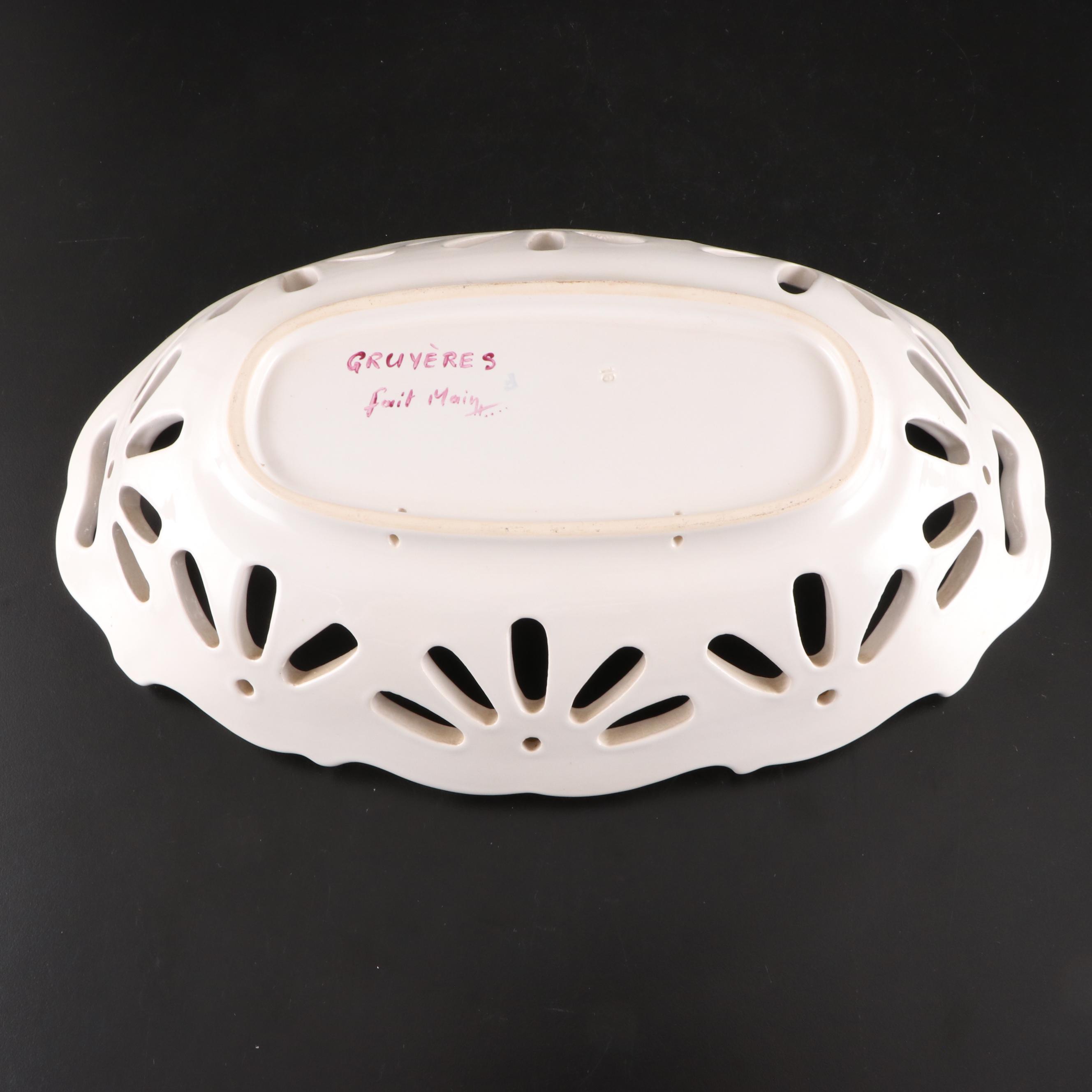 Gruyeres Faience Candlesticks and Centerpiece Bowl