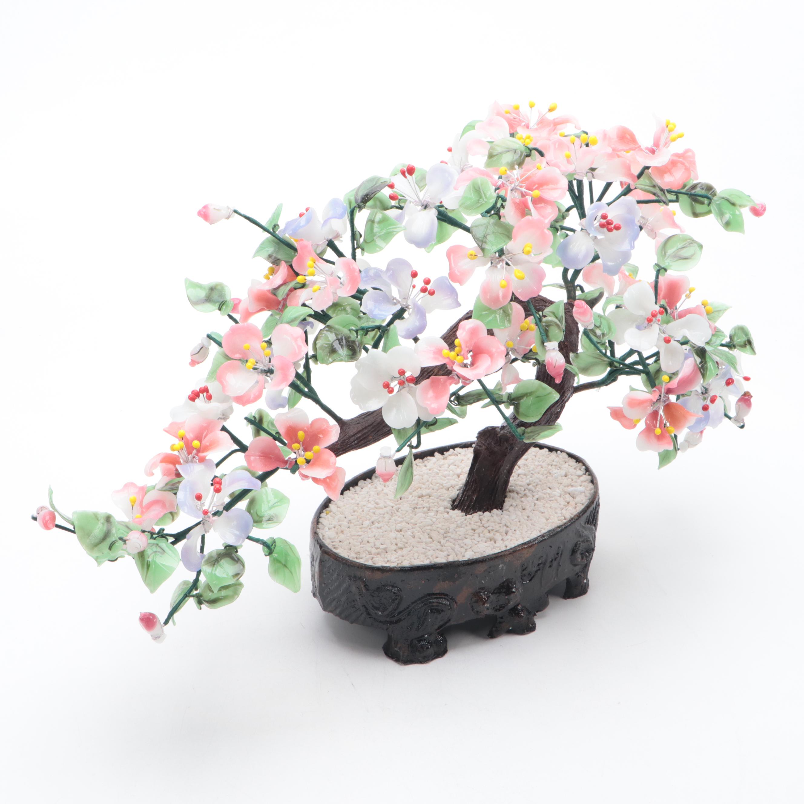 Chinese Agate Glass Flowering Bonsai Tree