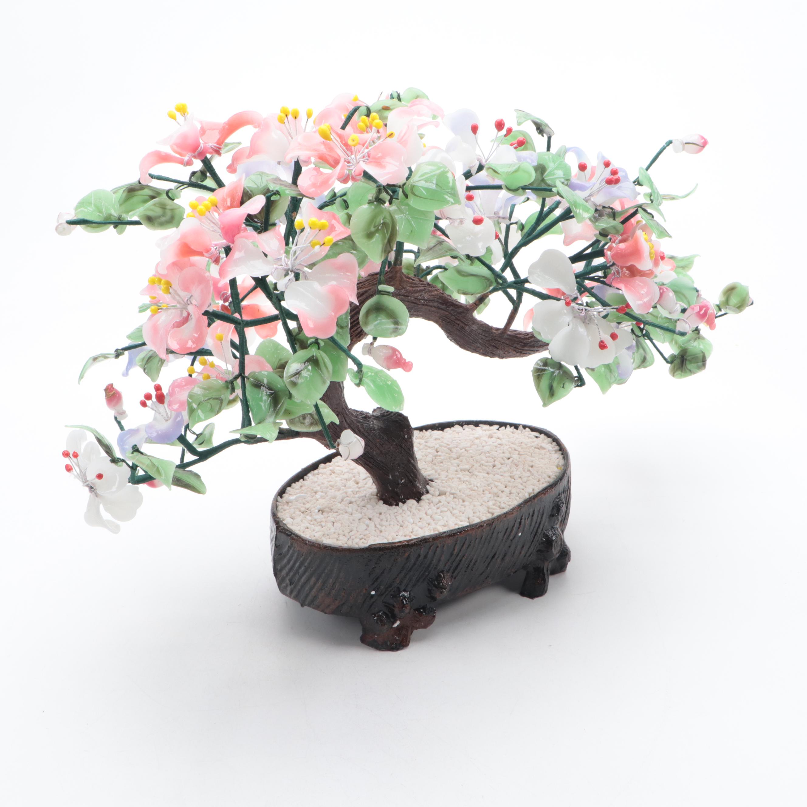 Chinese Agate Glass Flowering Bonsai Tree