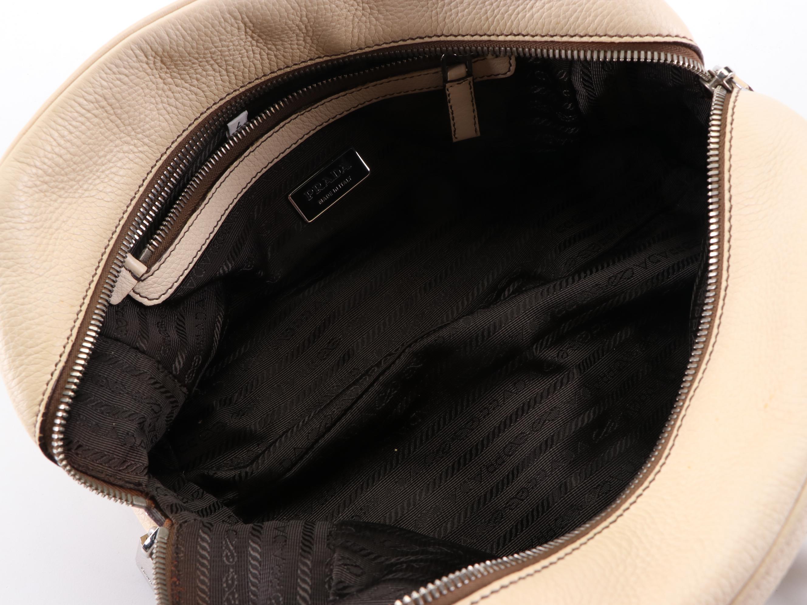 Prada Logo Boston Bag BR3091 in Off-White Vitello Daino Leather