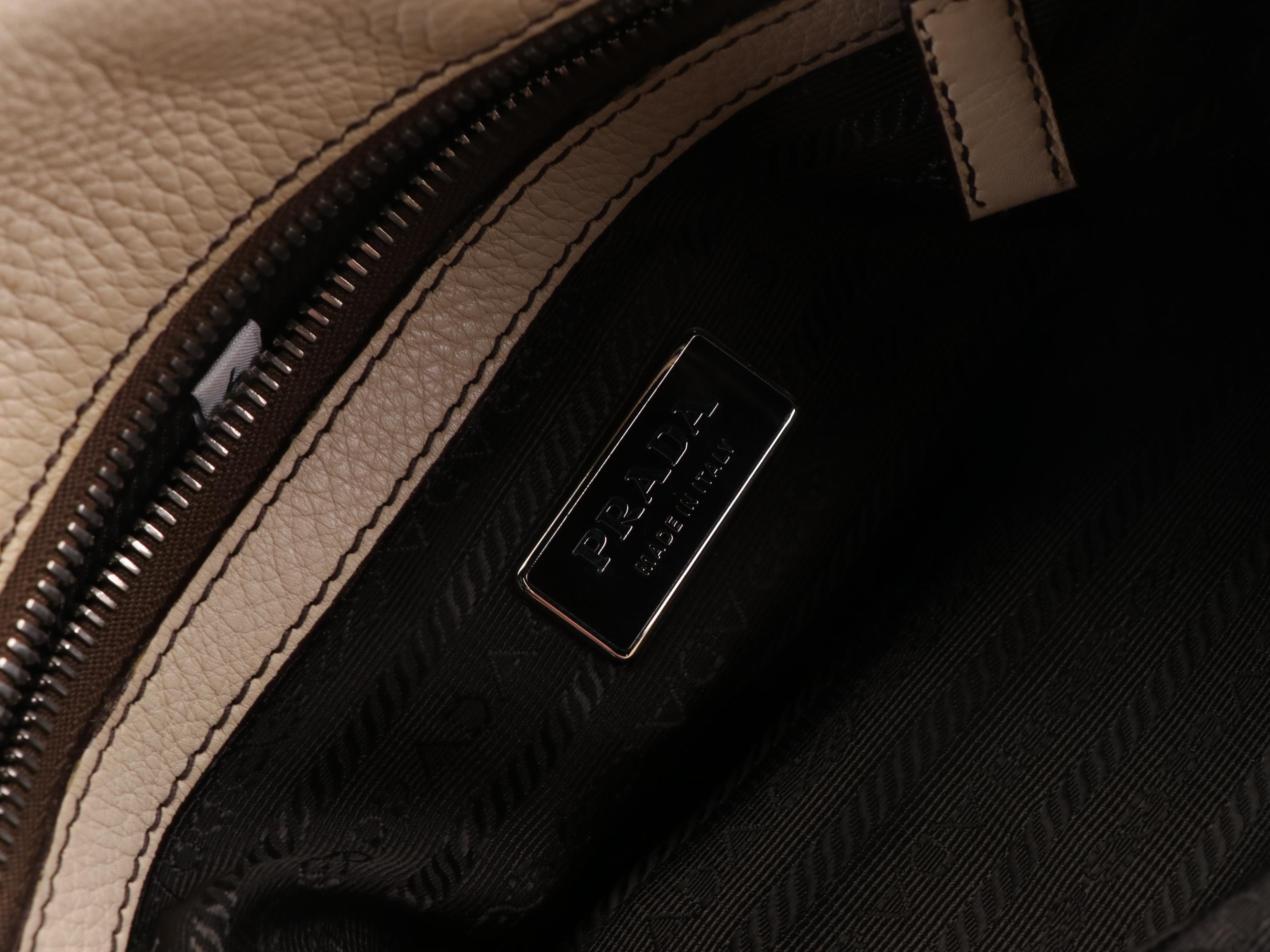 Prada Logo Boston Bag BR3091 in Off-White Vitello Daino Leather